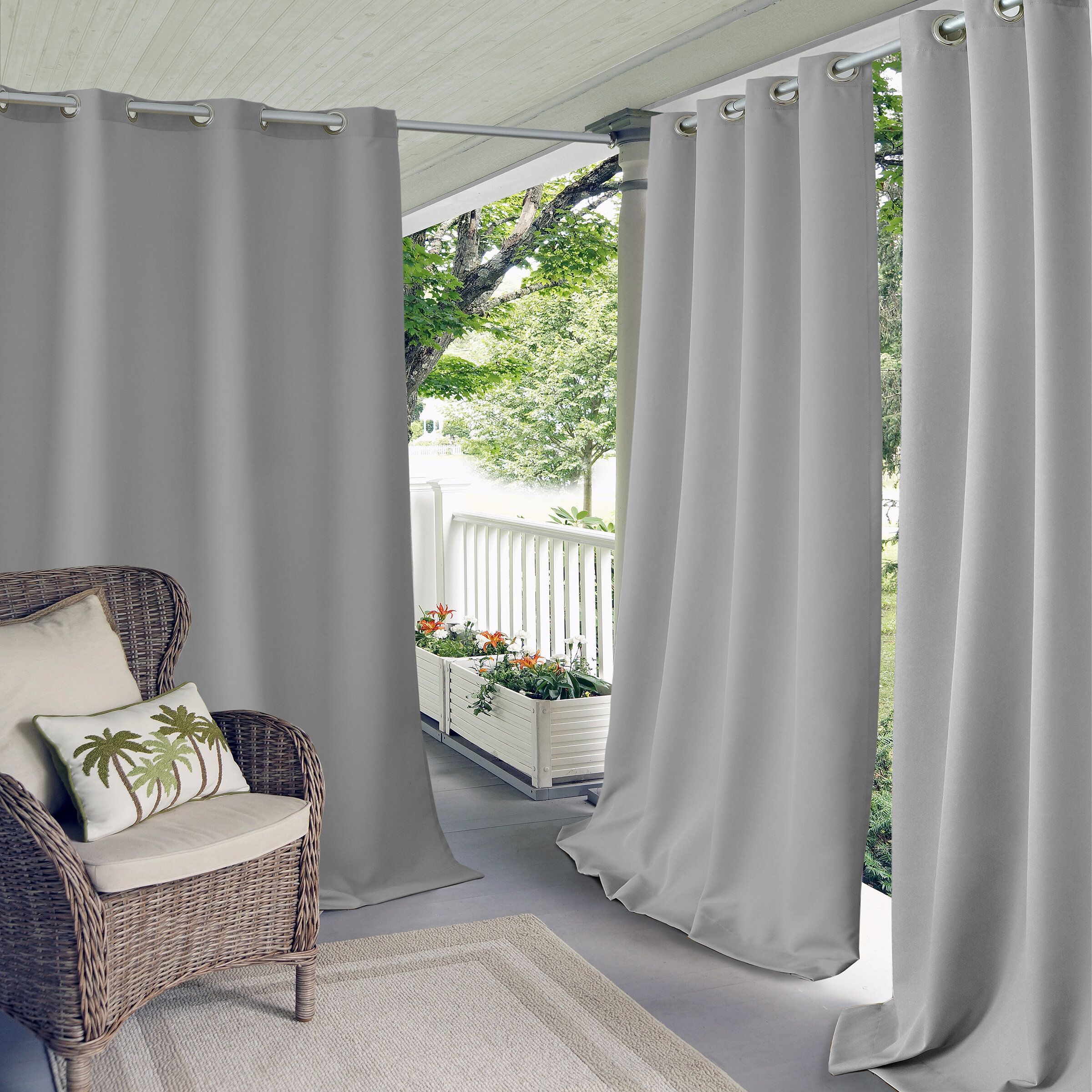 Connor Solid Light Filtering Grommet Single Curtain Panel Throughout Valencia Cabana Stripe Indoor/outdoor Curtain Panels (View 29 of 30)