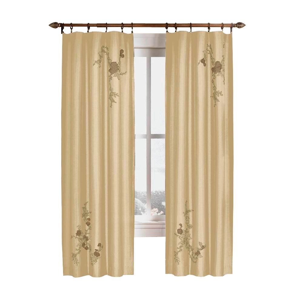 Curtainworks Semi Opaque Asia 95 In. L Gold Faux Silk Floral Embroidered  Panel In Whitman Curtain Panel Pairs (Photo 27 of 30)