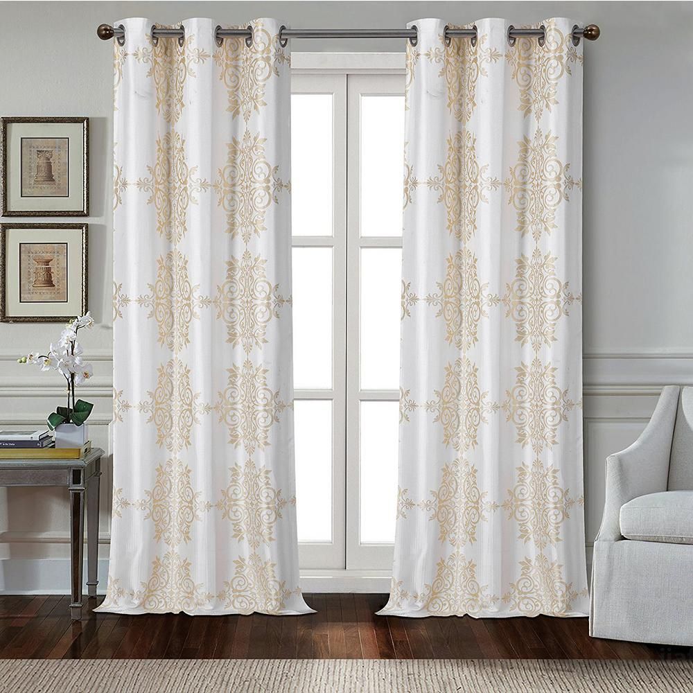 Dainty Home Medallion 84 In. Polyester Room Darkening Grommet Window  Curtain Panel Pair In Champagne (2 Pack) Intended For Room Darkening Window Curtain Panel Pairs (Photo 4 of 20)