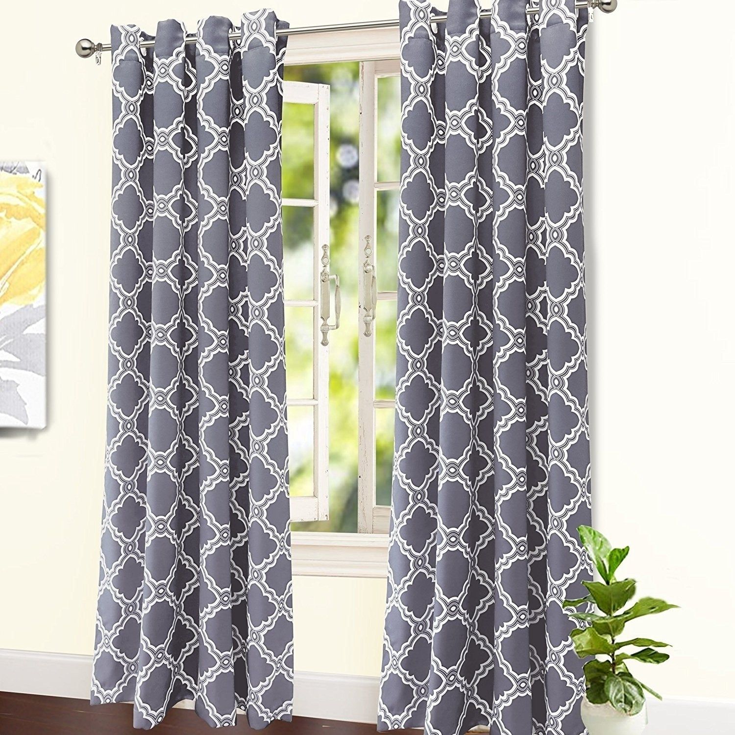 Driftaway Liam Modern Geo Insulated Thermal Blackout Grommet Window Curtain  Panel Pair Within Essentials Almaden Fretwork Printed Grommet Top Curtain Panel Pairs (Photo 15 of 20)