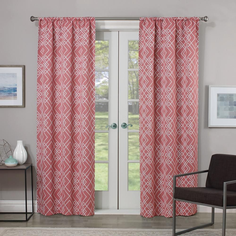 Eclipse Blackout Paloma 84 In. L Coral Rod Pocket Curtain In Thermaweave Blackout Curtains (Photo 6 of 30)