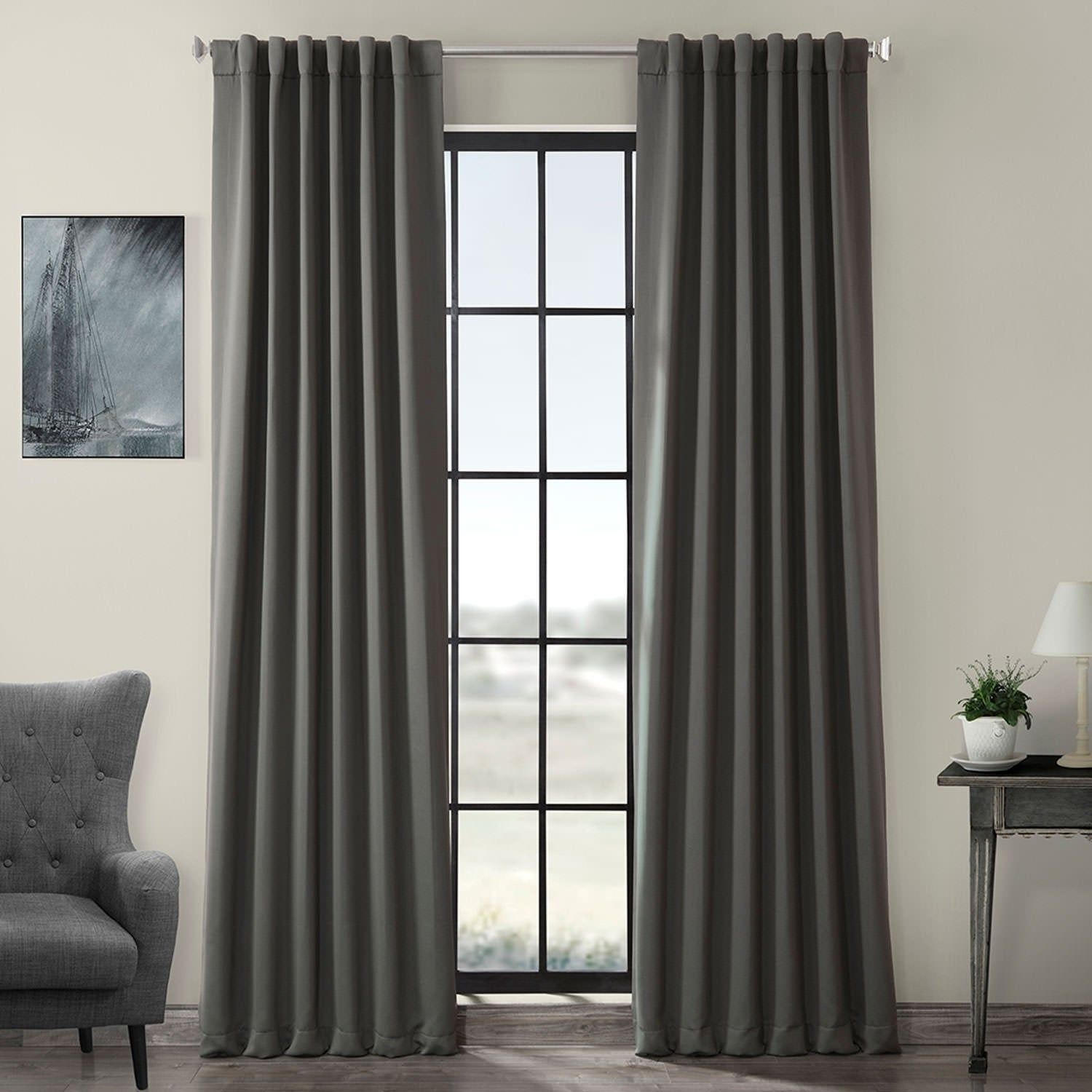 Exclusive Fabrics Charcoal Rod Pocket And Back Tab Blackout Curtain Panel  Pair With Regard To Cyrus Thermal Blackout Back Tab Curtain Panels (View 3 of 20)