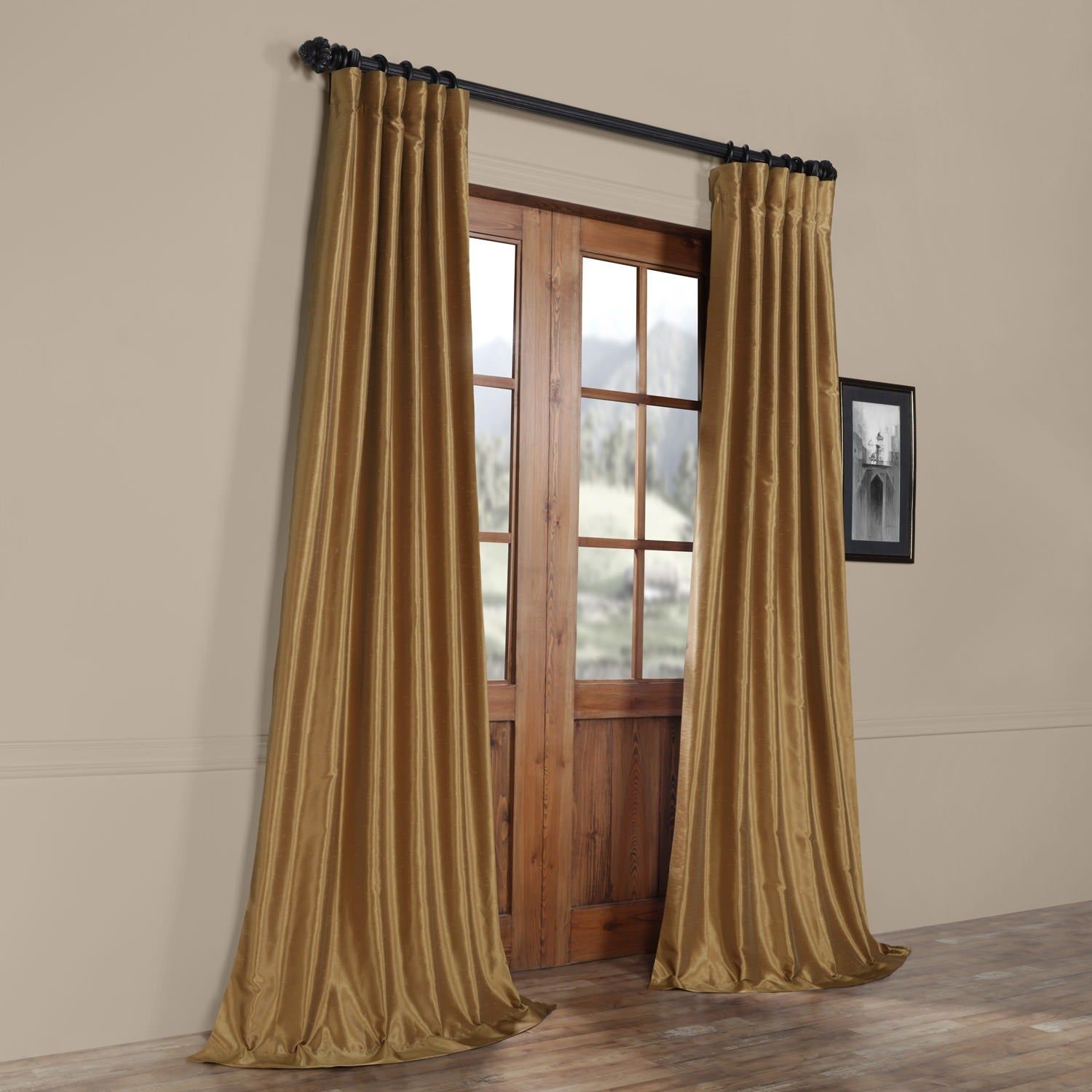 Featured Photo of 20 The Best Flax Gold Vintage Faux Textured Silk Single Curtain Panels
