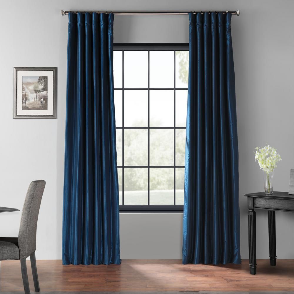 Exclusive Fabrics & Furnishings Captain's Blue Blackout Vintage Textured  Faux Dupioni Silk Curtain – 50 In. W X 84 In. L Inside Storm Grey Vintage Faux Textured Dupioni Single Silk Curtain Panels (Photo 7 of 30)