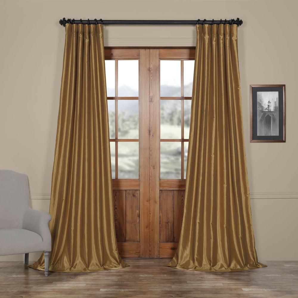 Exclusive Fabrics & Furnishings Semi Opaque Flax Gold Vintage Textured Faux  Dupioni Silk Curtain – 50 In. W X 84 In (View 6 of 20)