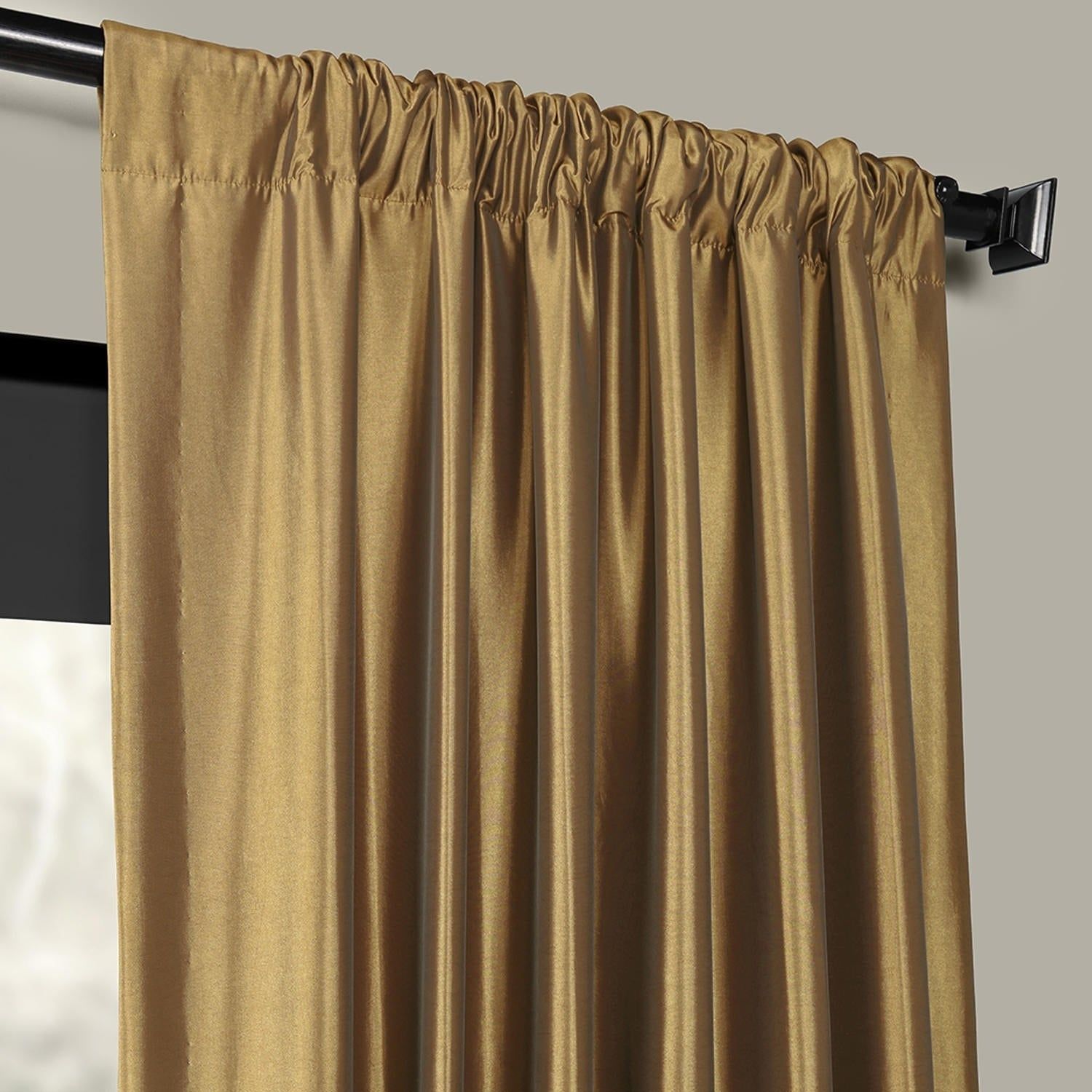 Exclusive Fabrics Gold Nugget Faux Silk Taffeta Curtain Panel Pertaining To Flax Gold Vintage Faux Textured Silk Single Curtain Panels (View 13 of 20)