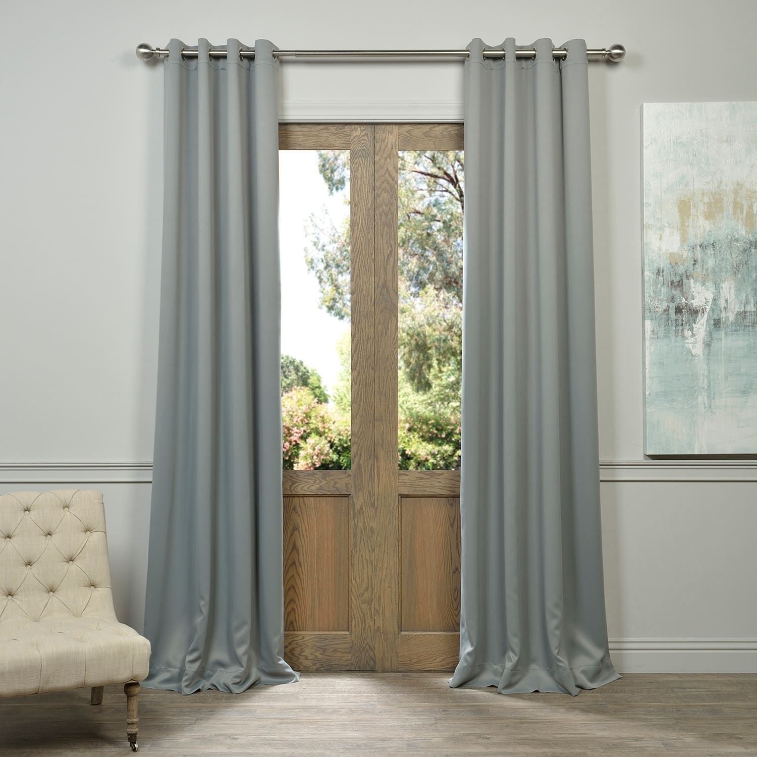 Exclusive Fabrics Grey Grommet Thermal Blackout Curtain Pertaining To Velvet Dream Silver Curtain Panel Pairs (Photo 30 of 31)