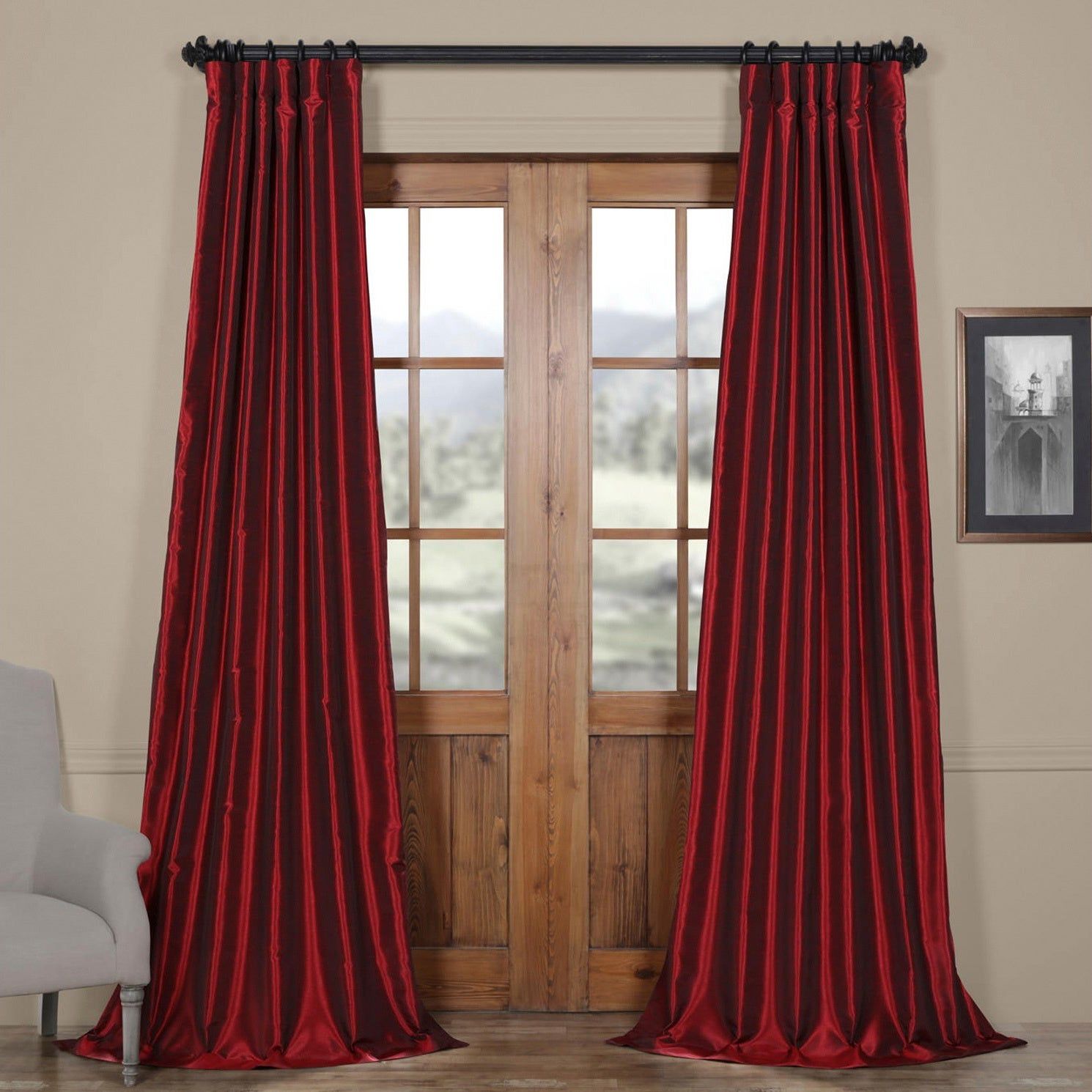 Exclusive Fabrics Ruby Vintage Faux Textured Dupioni Silk 50 Inch Curtain  Panel Regarding Flax Gold Vintage Faux Textured Silk Single Curtain Panels (Photo 14 of 20)