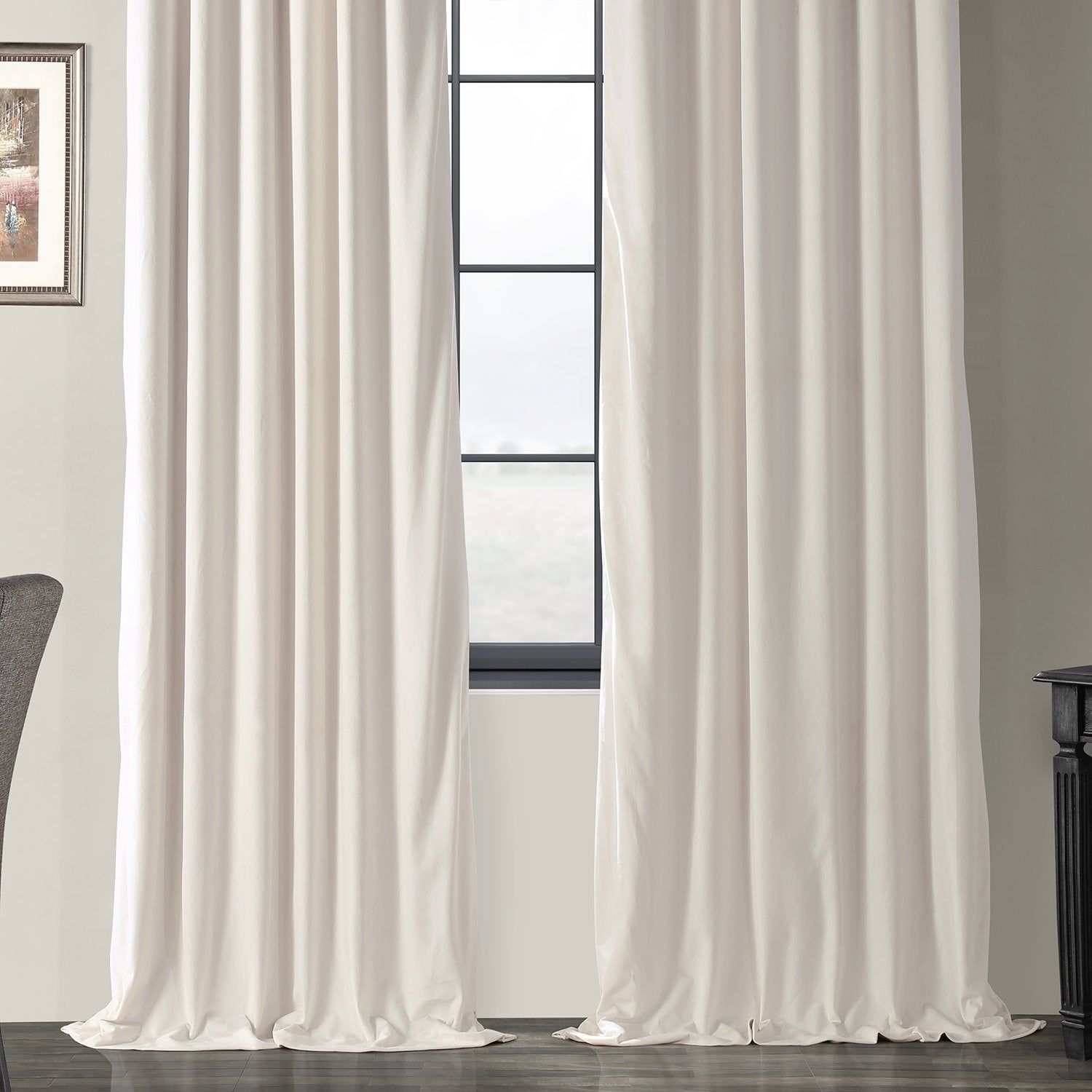 Exclusive Fabrics Signature Ivory Velvet Blackout Single Curtain Panel Regarding Signature Ivory Velvet Blackout Single Curtain Panels (Photo 2 of 34)