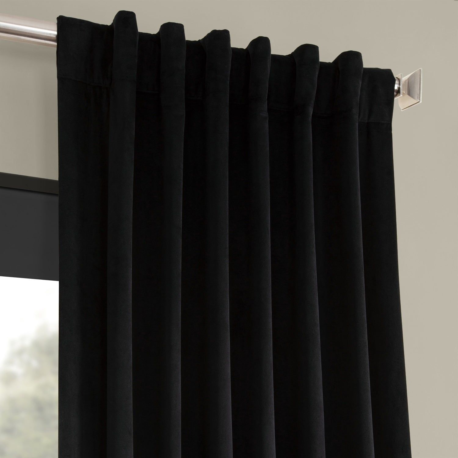 Exclusive Fabrics Signature Warm Black Velvet Single Blackout Curtain Panel For Warm Black Velvet Single Blackout Curtain Panels (Photo 2 of 30)