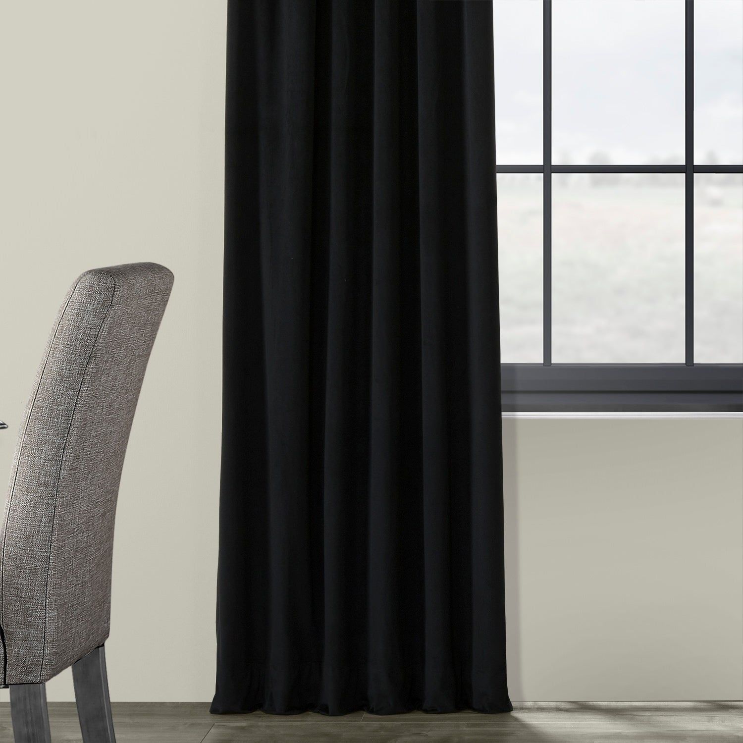 Exclusive Fabrics Signature Warm Black Velvet Single Blackout Curtain Panel With Warm Black Velvet Single Blackout Curtain Panels (Photo 6 of 30)