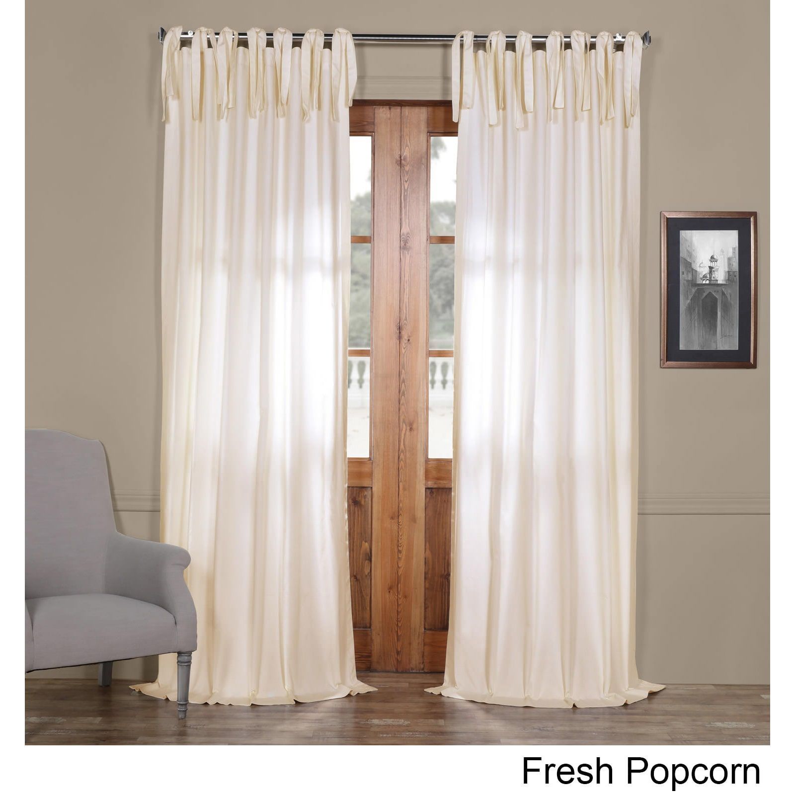 Exclusive Fabrics Solid Cotton Tie Top Curtain (millstone Pertaining To Elrene Jolie Tie Top Curtain Panels (View 10 of 20)