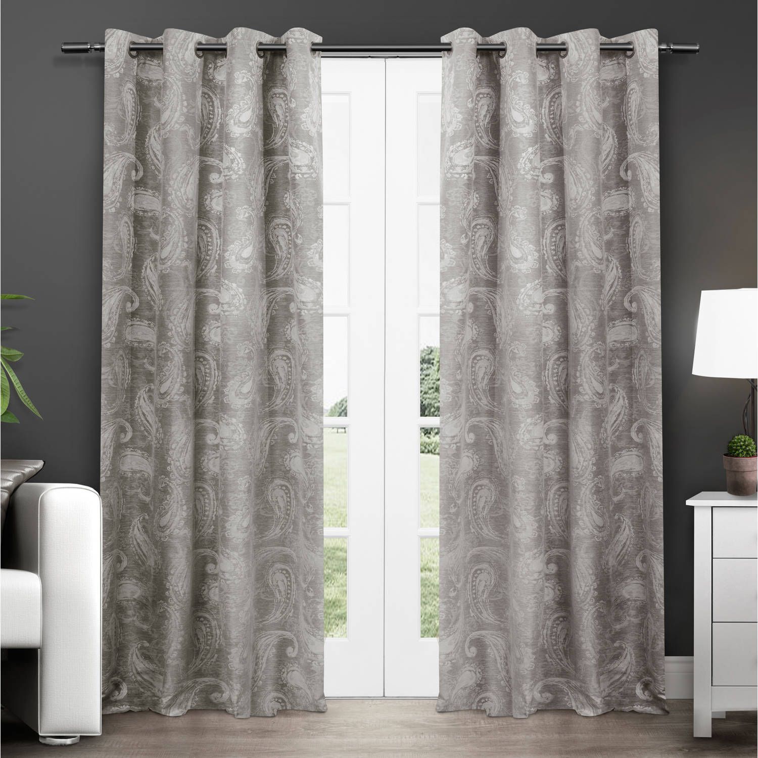 Exclusive Home Bangalore Paisley Thermal Window Curtain Pertaining To Thermal Textured Linen Grommet Top Curtain Panel Pairs (Photo 25 of 30)