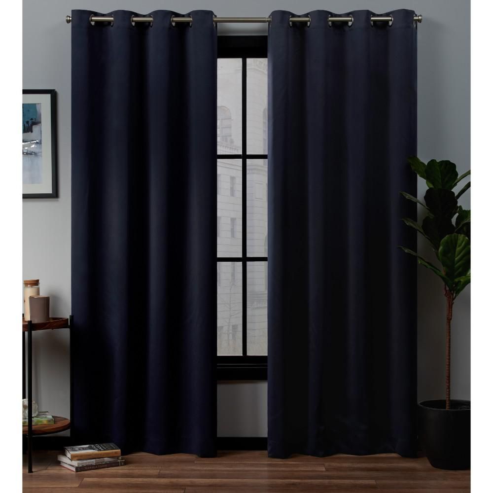 Exclusive Home Curtains Academy 52 In. W X 96 In. L Woven Blackout Grommet  Top Curtain Panel In Navy (2 Panels) Inside Woven Blackout Curtain Panel Pairs With Grommet Top (Photo 10 of 30)