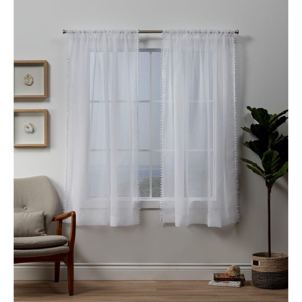 Exclusive Home Curtains Pom Pom White Sheer Rod Pocket Top Curtain Panel –  54 In. W X 63 In (View 12 of 20)
