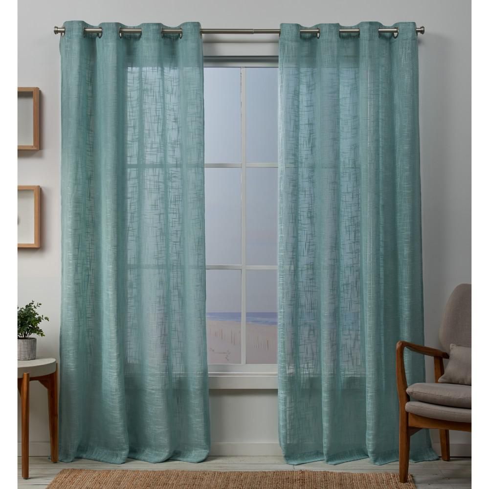 Exclusive Home Curtains Sena 54 In. W X 84 In. L Sheer Grommet Top Curtain  Panel In Seafoam (2 Panels) Pertaining To Wilshire Burnout Grommet Top Curtain Panel Pairs (Photo 30 of 30)