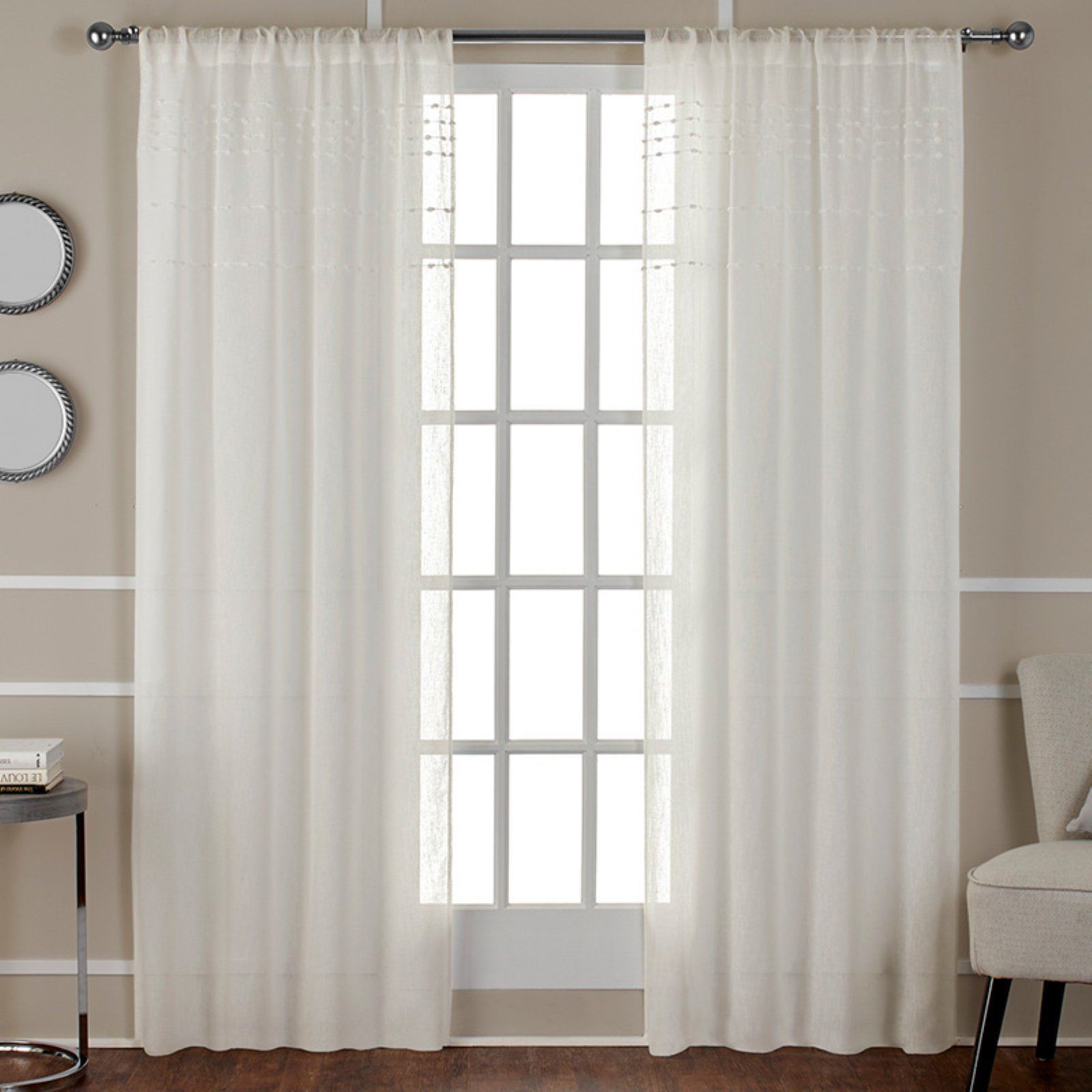 Exclusive Home Davos Puff Embellished Belgian Sheer Window Within Belgian Sheer Window Curtain Panel Pairs With Rod Pocket (View 8 of 20)