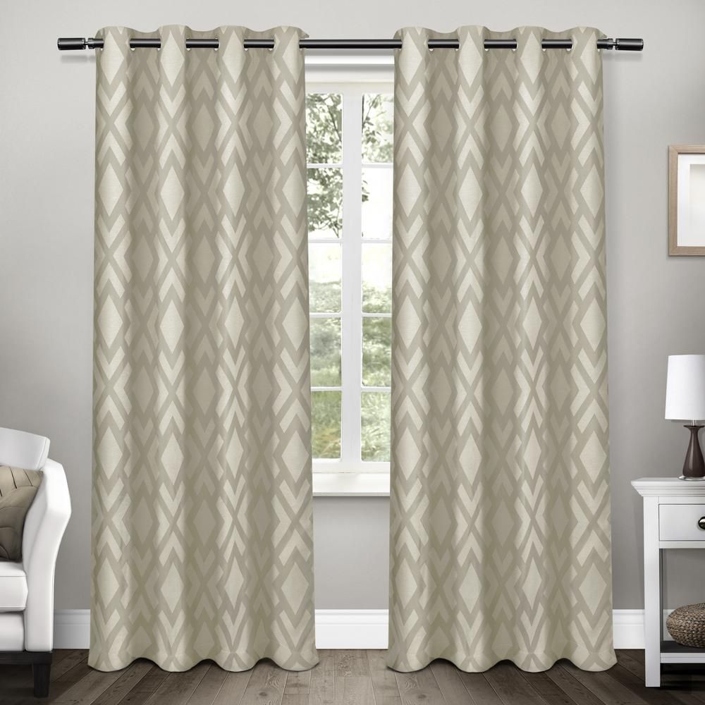Exclusive Home Eh8058 02 2 96g Easton Geometric Jacquard Linen With  Blackout Liner Grommet Top Window Curtain Panels For Geometric Linen Room Darkening Window Curtains (View 18 of 20)