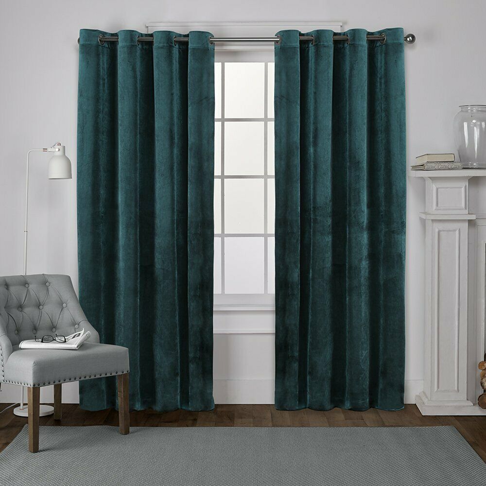 Exclusive Home Velvet Heavyweight Grommet Top Curtain Panel Pair, Teal,  54x84 With Thermal Textured Linen Grommet Top Curtain Panel Pairs (View 29 of 30)