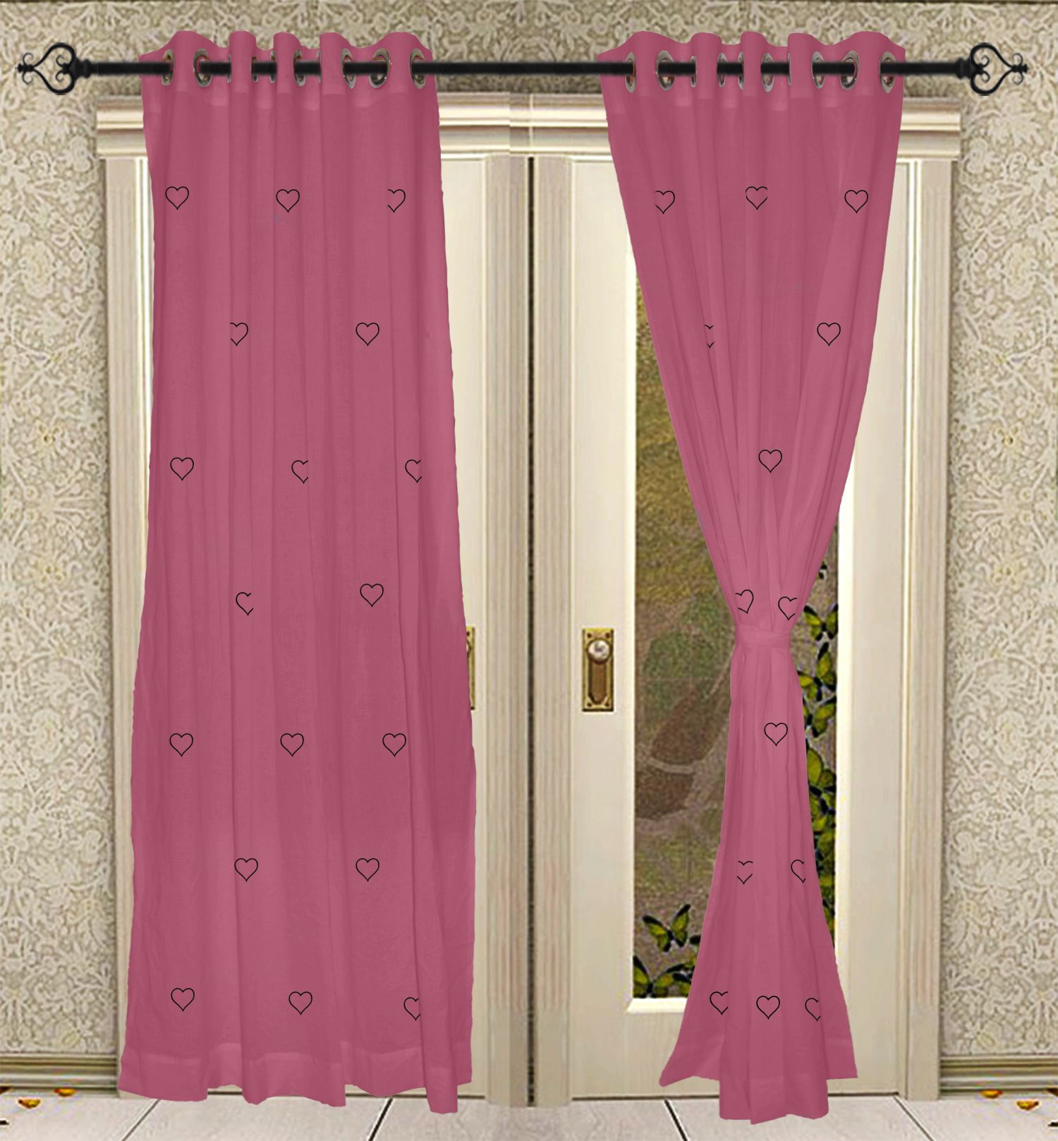 Eyelet Hand Block Printed Ganesha Cotton Pink Curtain Panels For Door 42 X  84 Inch Inside Solid Cotton Curtain Panels (View 15 of 30)