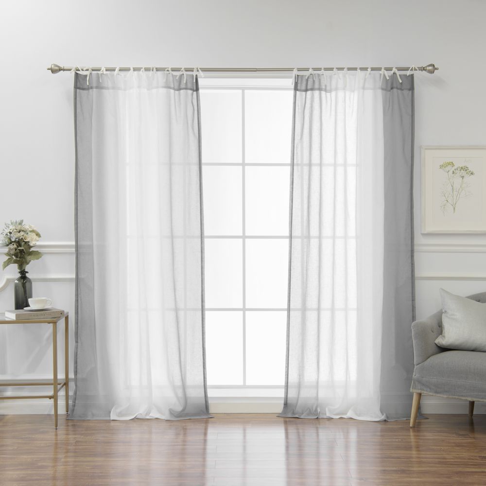 Faux Linen Ombre Border Tie Top Curtains – Grey Pertaining To Ombre Faux Linen Semi Sheer Curtains (View 17 of 20)