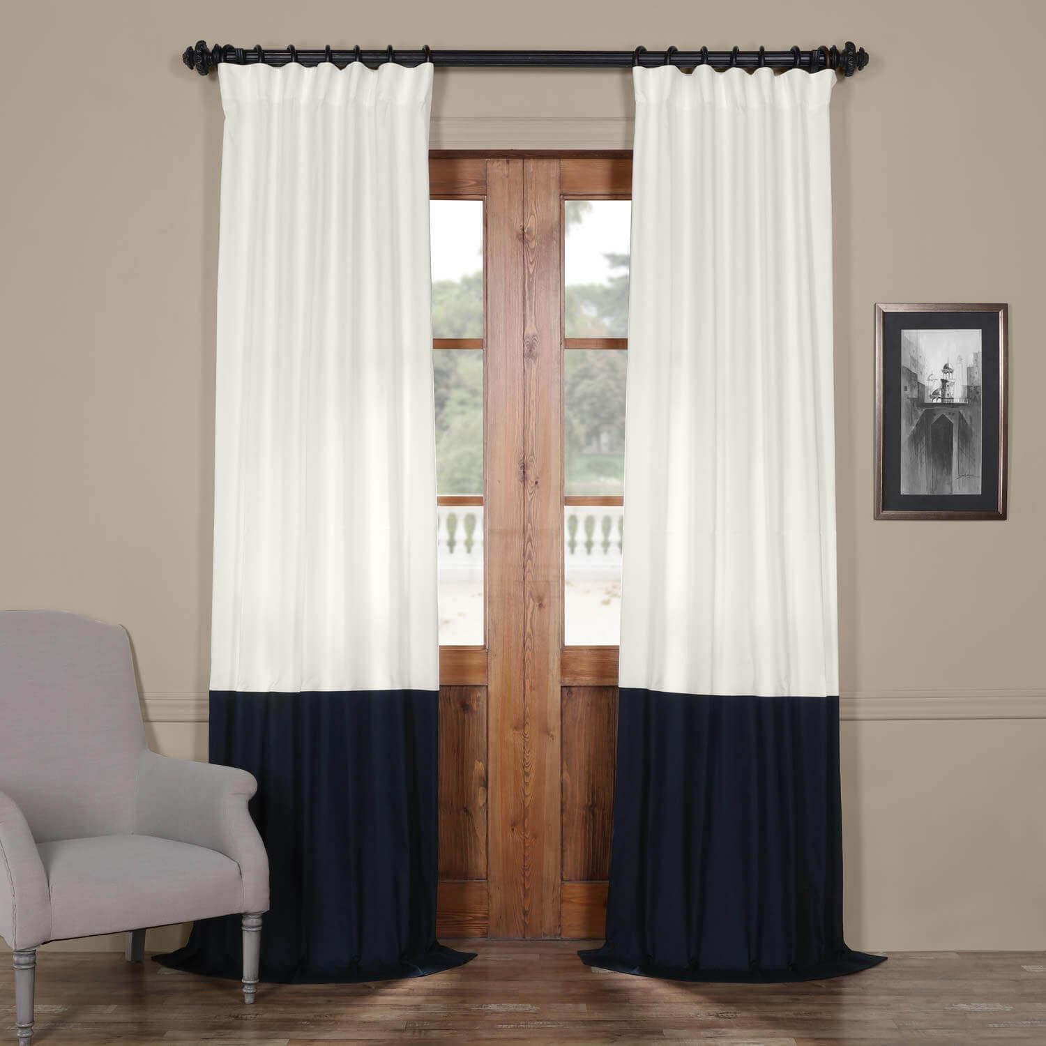 Fresh Popcorn And Polo Navy Horizontal Colorblock Panama Curtain In Vertical Colorblock Panama Curtains (View 5 of 30)