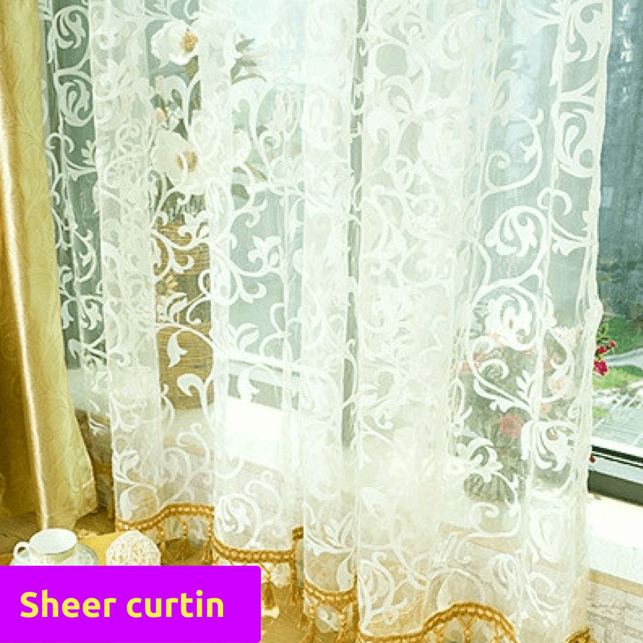 Gold Sheer Curtains – V9oj Pertaining To Wavy Leaves Embroidered Sheer Extra Wide Grommet Curtain Panels (View 30 of 30)