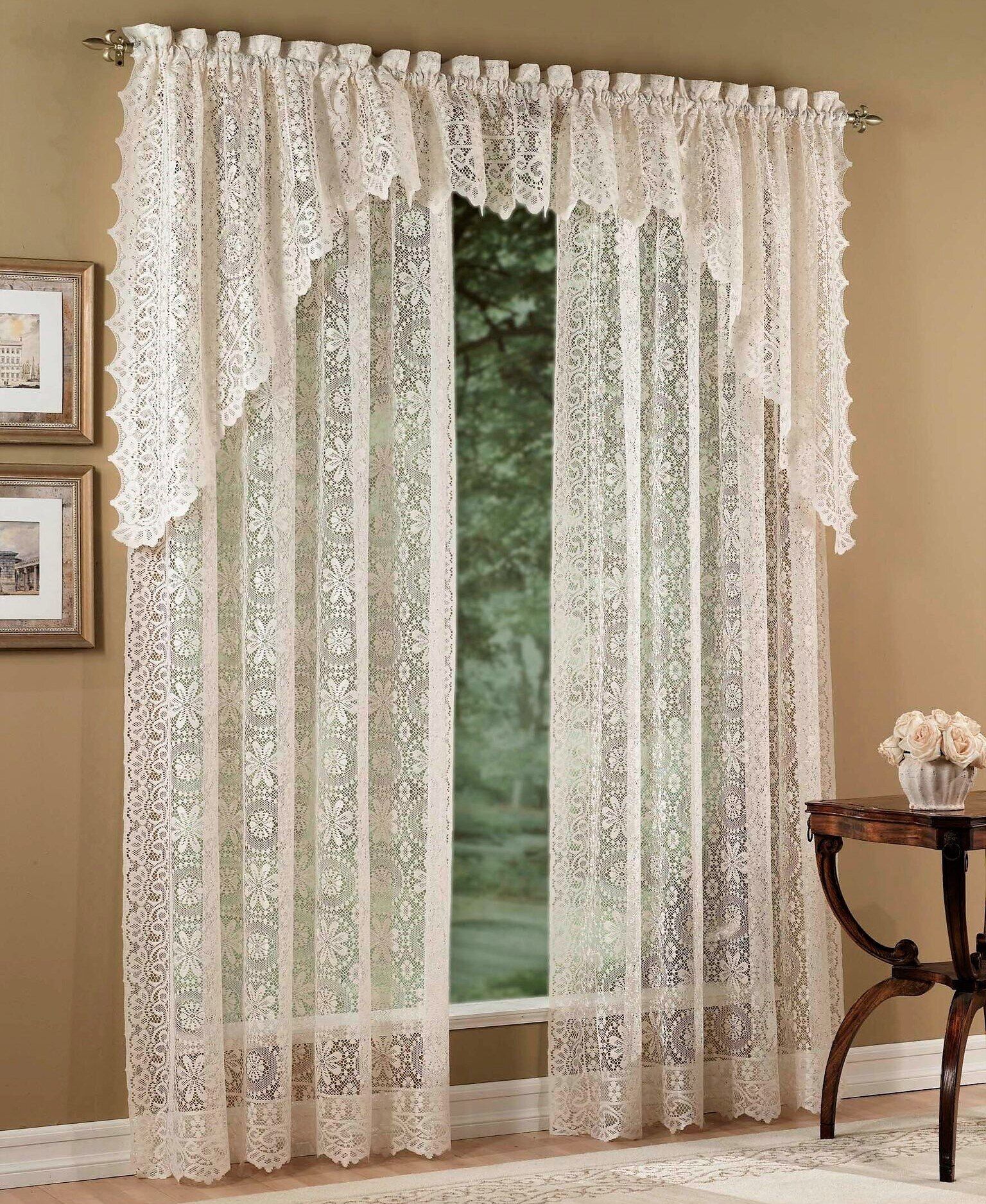 Hopewell Lace 63" Rod Pocket Curtain Panel – Cream Throughout Willow Rod Pocket Window Curtain Panels (View 29 of 30)