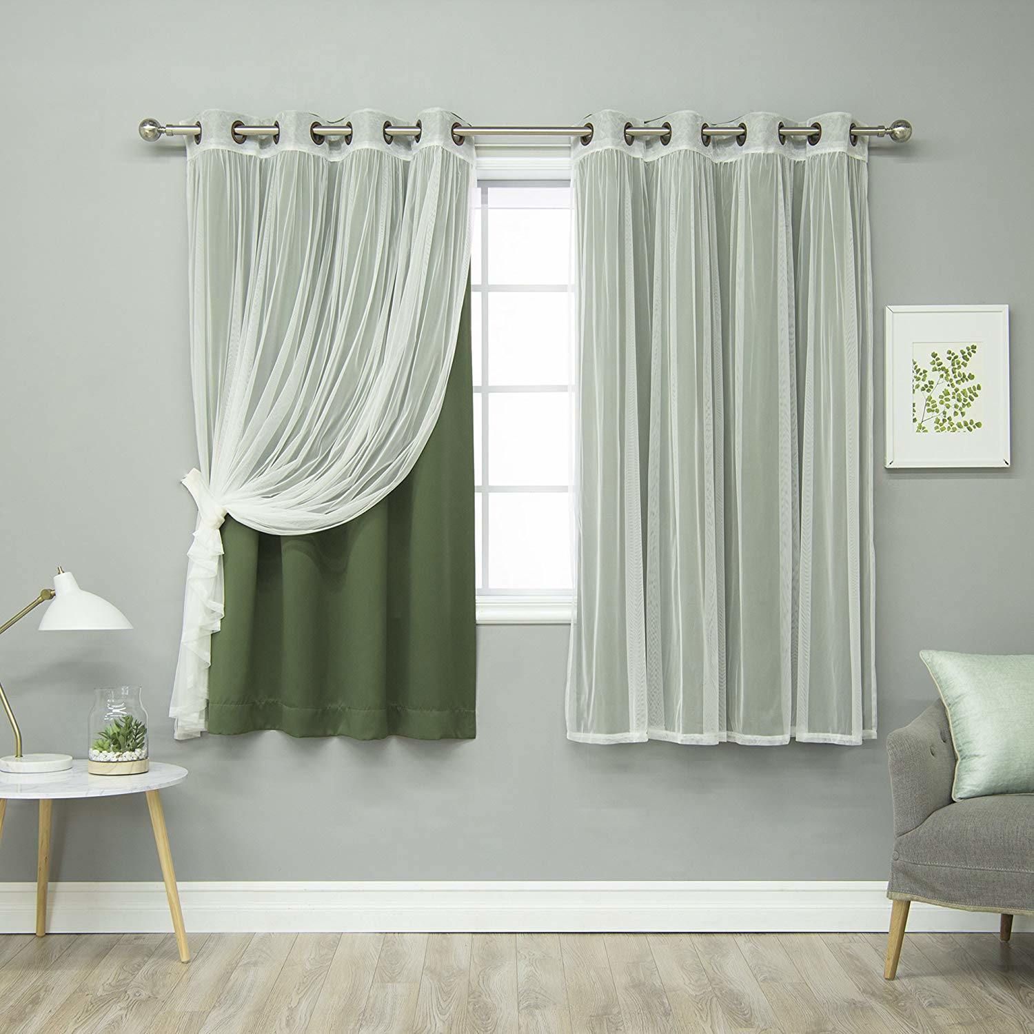 [hot Item] Moss Home Fashion Mix And Match Tulle Sheer Lace And Blackout 4  Piece Curtain Set Antique Bronze Grommet Top 52" W X 84" L Curtain Pertaining To Mix &amp; Match Blackout Tulle Lace Bronze Grommet Curtain Panel Sets (View 9 of 20)