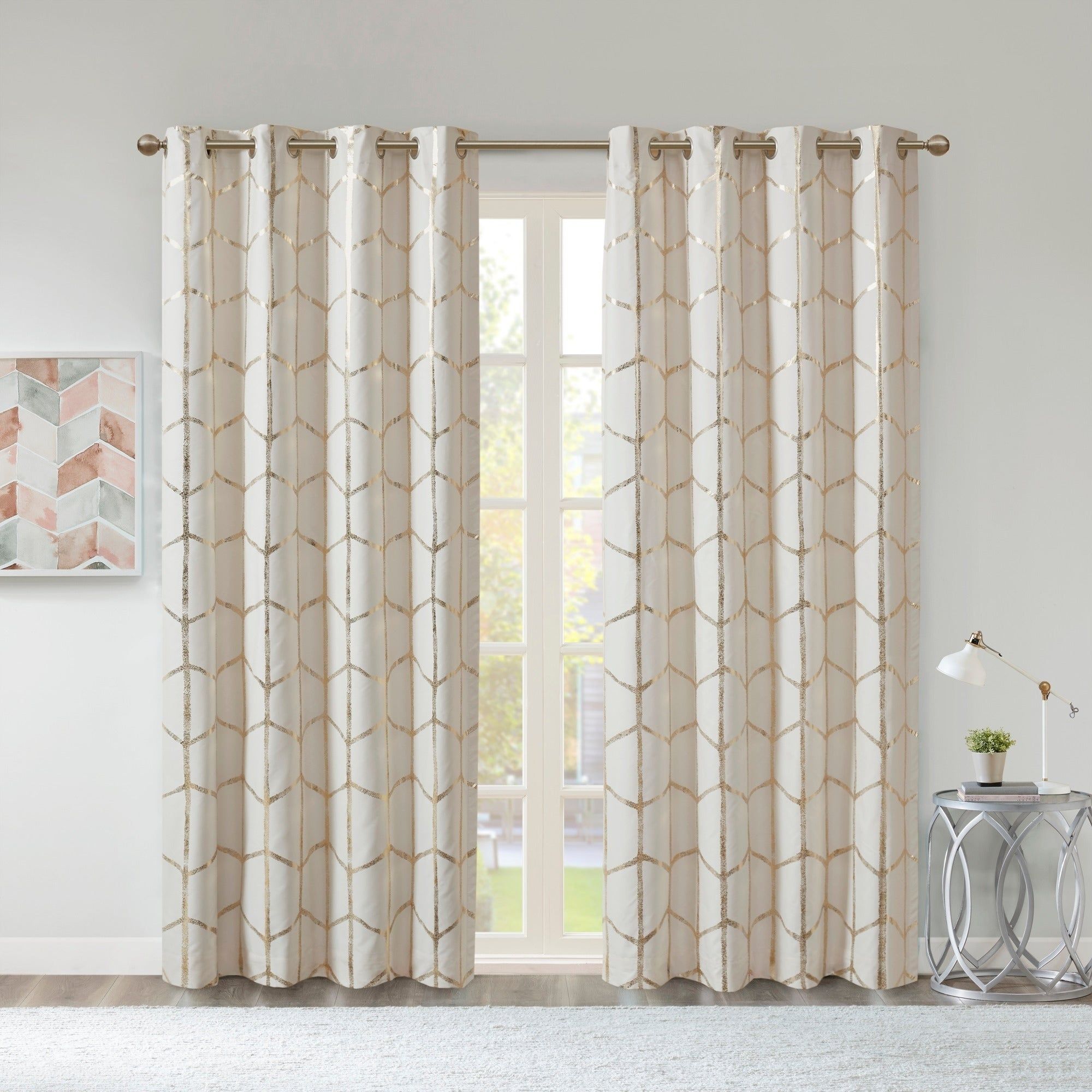 Featured Photo of Top 36 of Total Blackout Metallic Print Grommet Top Curtain Panels