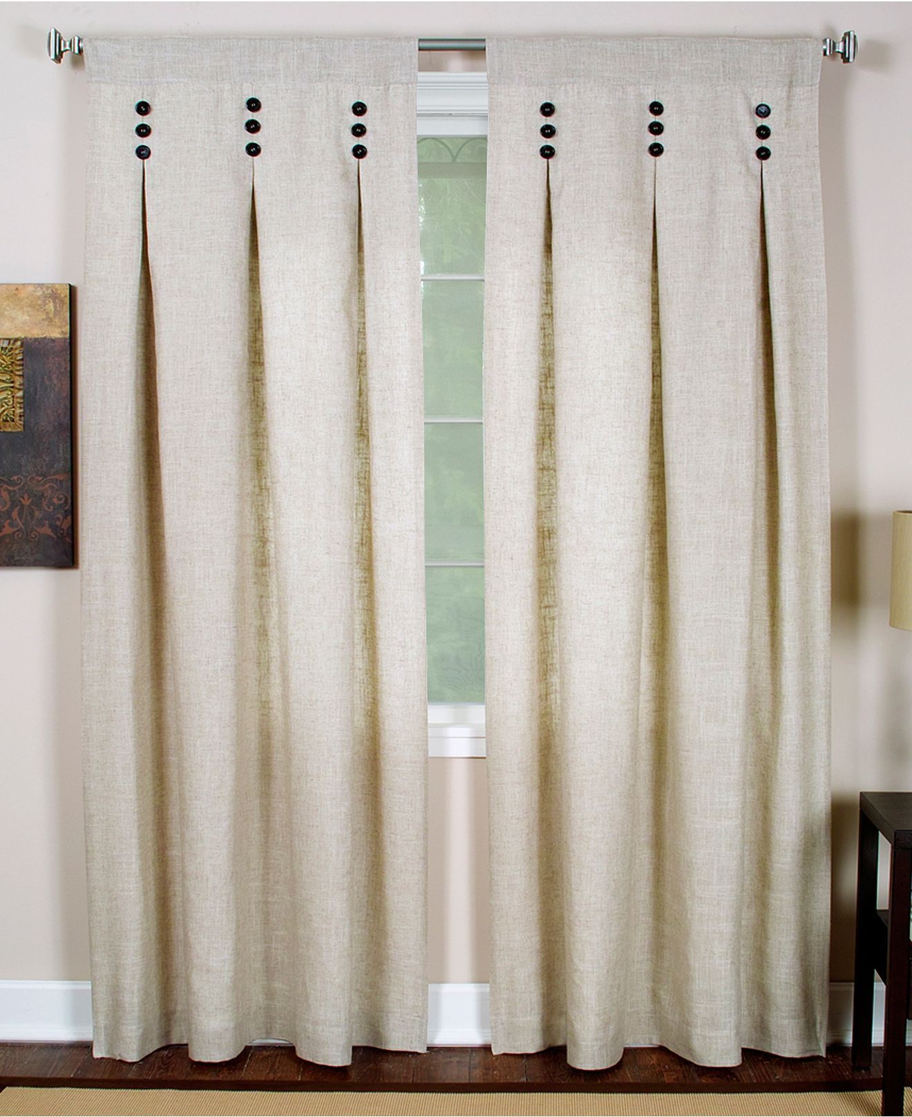 Inverted Box Pleat With Contrast Button Detail | Drape It Inside Linen Button Window Curtains Single Panel (View 9 of 20)