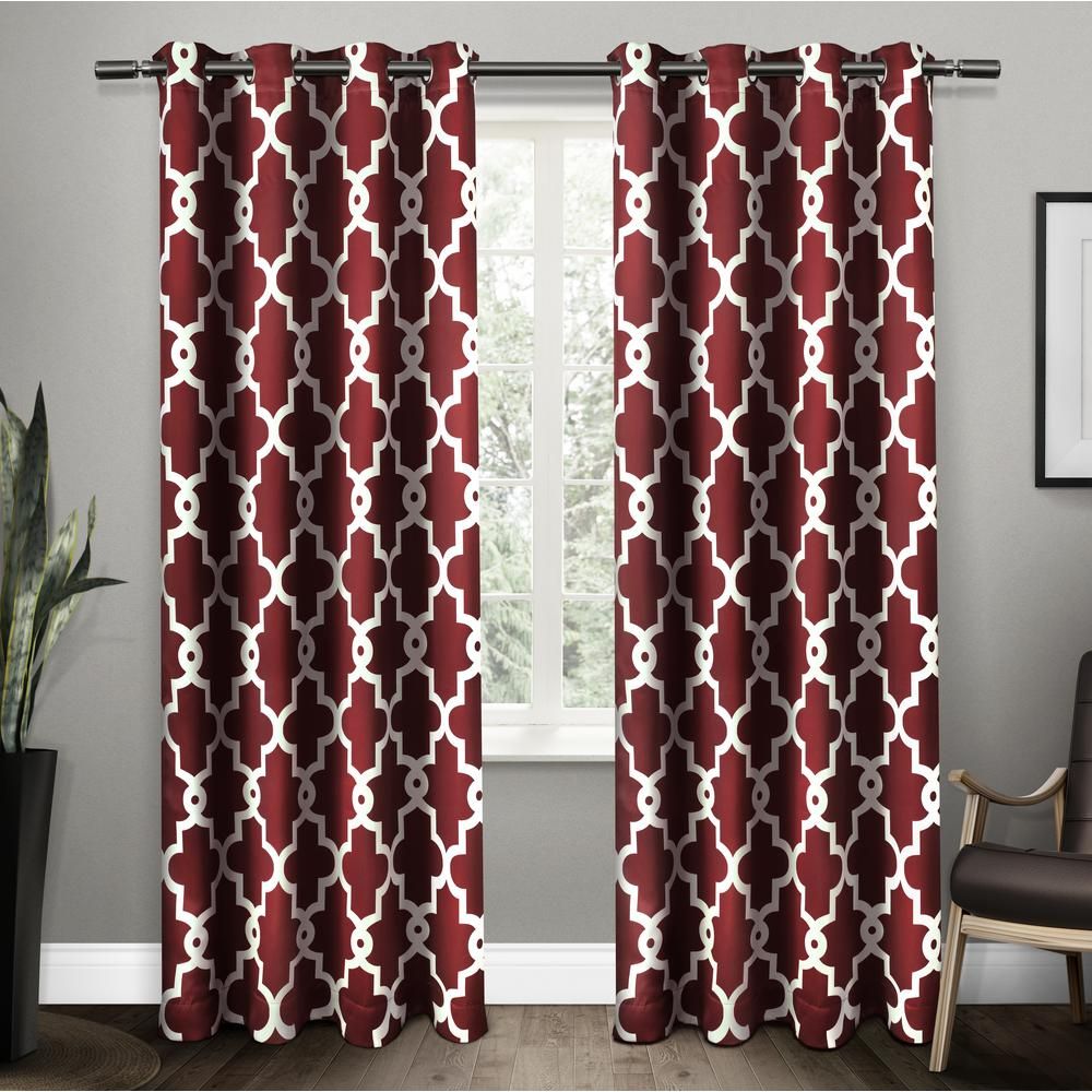 Ironwork 52 In. W X 96 In. L Woven Blackout Grommet Top Curtain Panel In  Burgundy (2 Panels) For Woven Blackout Grommet Top Curtain Panel Pairs (Photo 23 of 30)