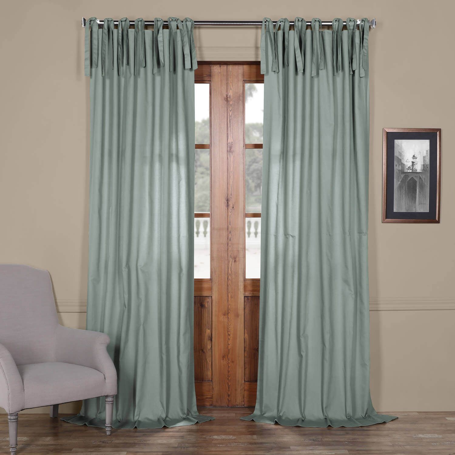Jasper Stone Solid Cotton Tie Top Curtain For Solid Cotton Pleated Curtains (View 9 of 30)