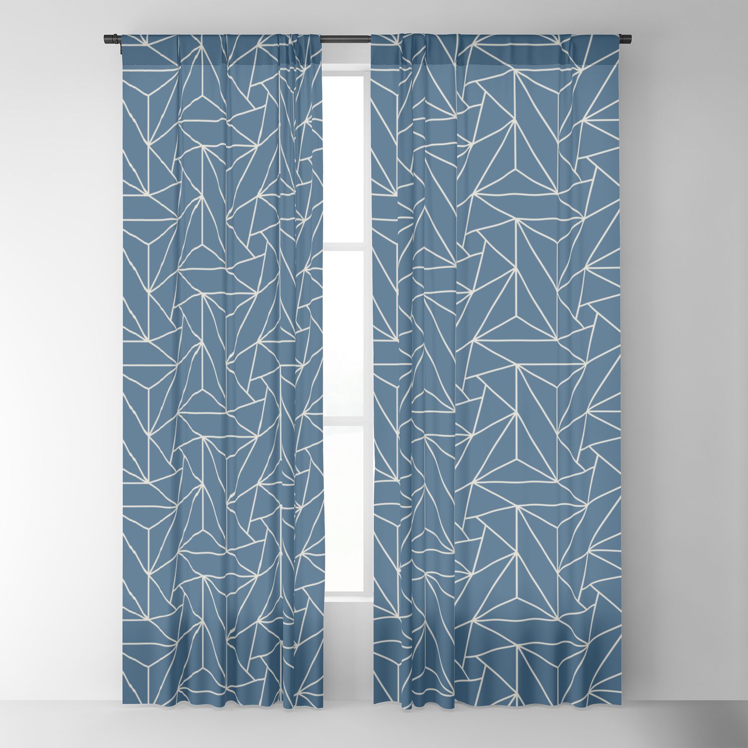 Linen White & Blue Abstract Triangle Geometric Mosaic Shape Pattern Pairs  To 2020 Color Of The Year Blackout Curtainpipafineart With Geometric Linen Room Darkening Window Curtains (View 20 of 20)