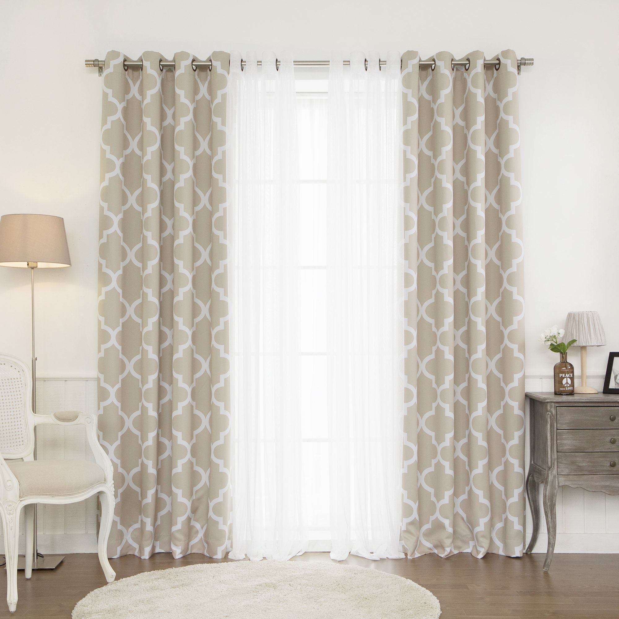 Lippincott Geometric Sheer Grommet Curtain Panels | Window Inside Essentials Almaden Fretwork Printed Grommet Top Curtain Panel Pairs (Photo 19 of 20)