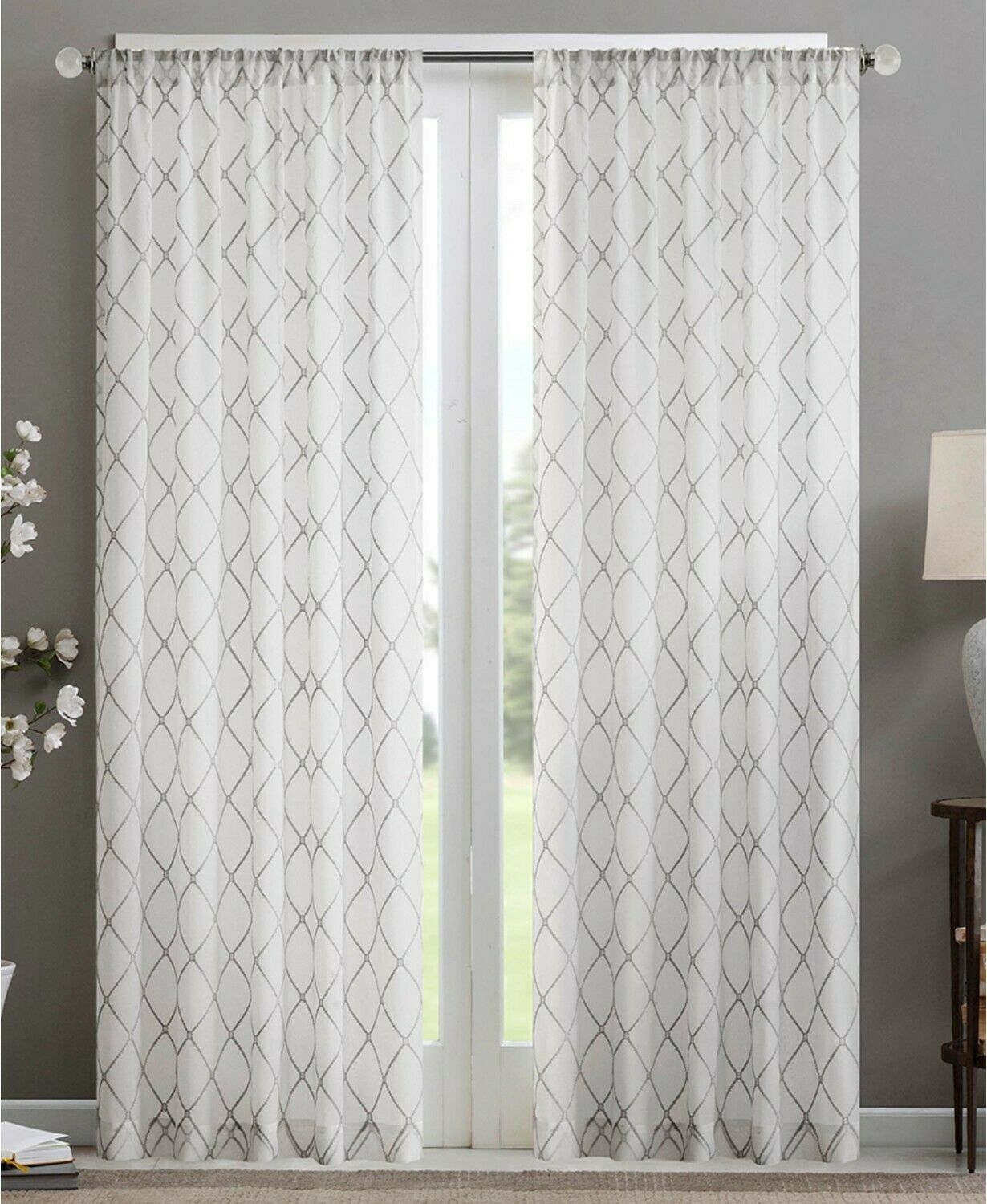 Madison Park Irina Sheer Rod Pocket Curtain Panel 50" X 95" White Gray Pertaining To Laya Fretwork Burnout Sheer Curtain Panels (View 20 of 20)
