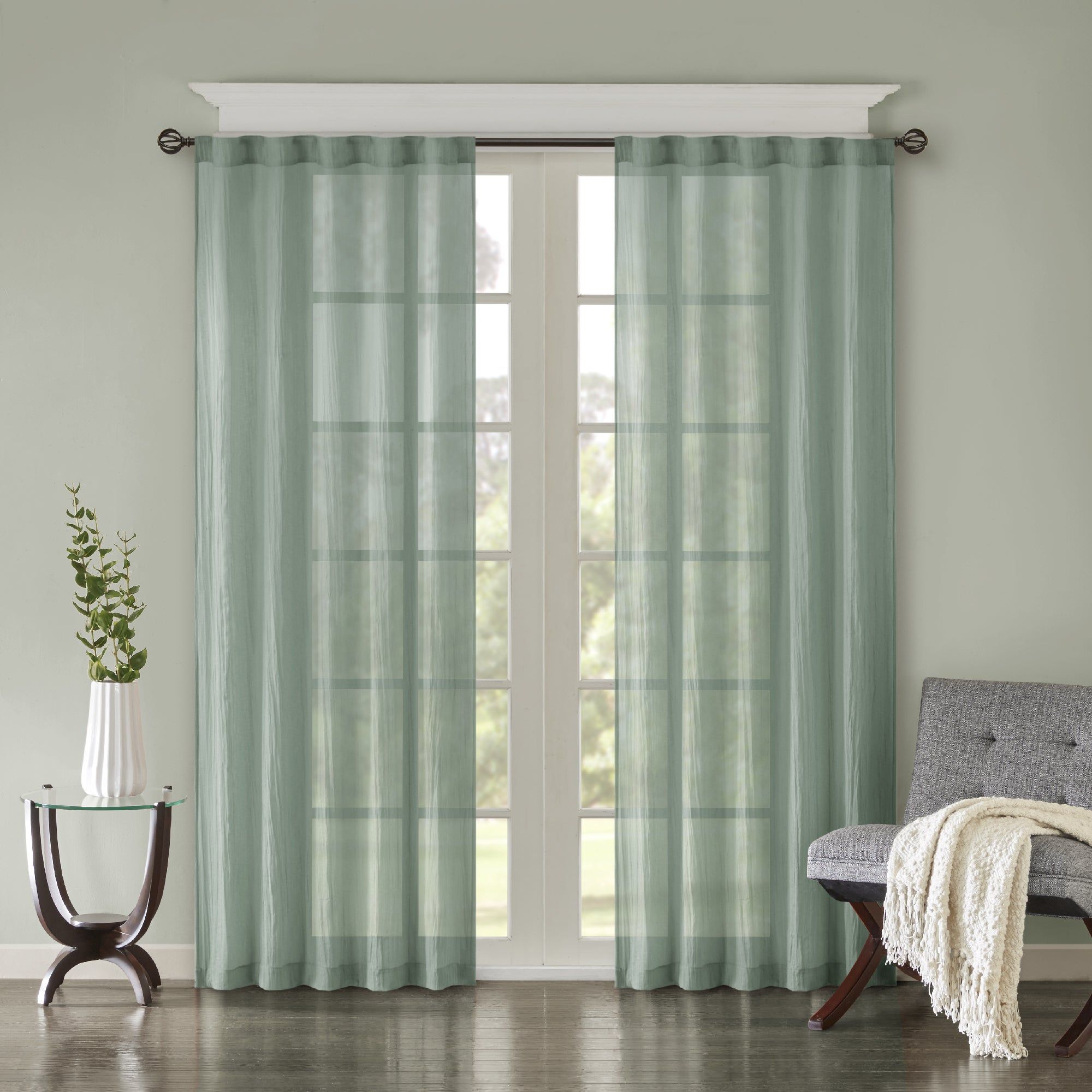 Madison Park Kaylee Solid Crushed Sheer Window Curtain Pair In Kaylee Solid Crushed Sheer Window Curtain Pairs (View 1 of 20)