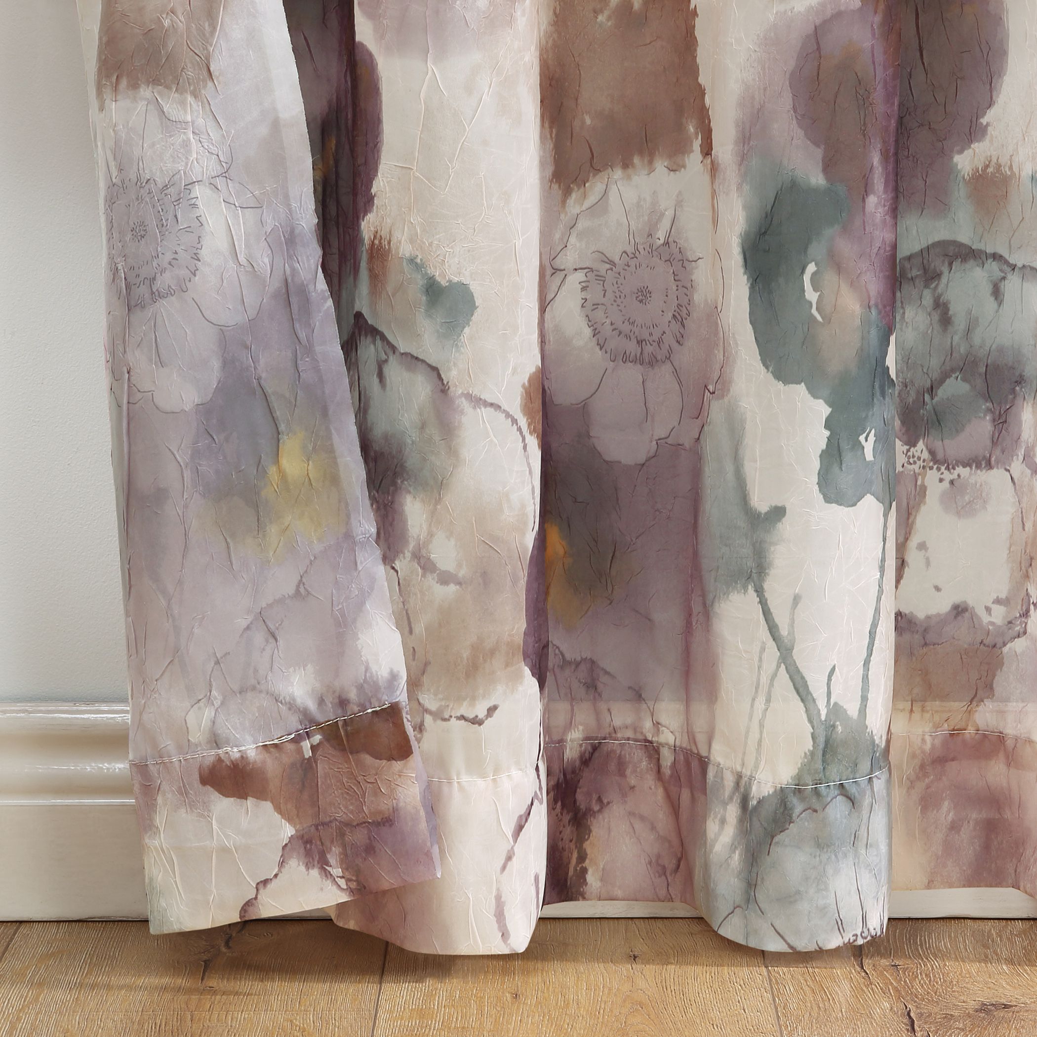 No. 918 Andorra Watercolor Floral Crushed Voile Texture Regarding Andorra Watercolor Floral Textured Sheer Single Curtain Panels (Photo 9 of 20)