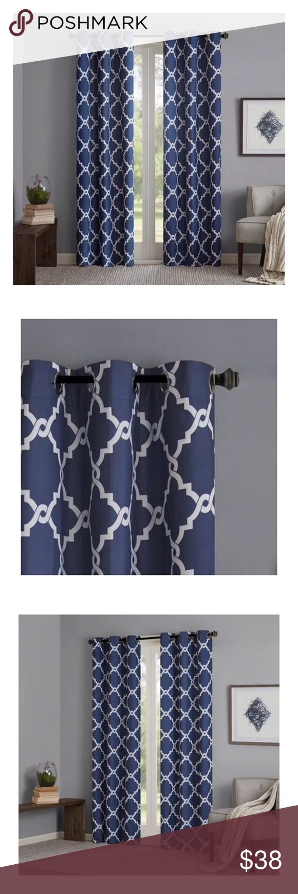 Nwot Indigo Geometric Grommet Top Curtain Panels Nwot. The With Essentials Almaden Fretwork Printed Grommet Top Curtain Panel Pairs (Photo 11 of 20)