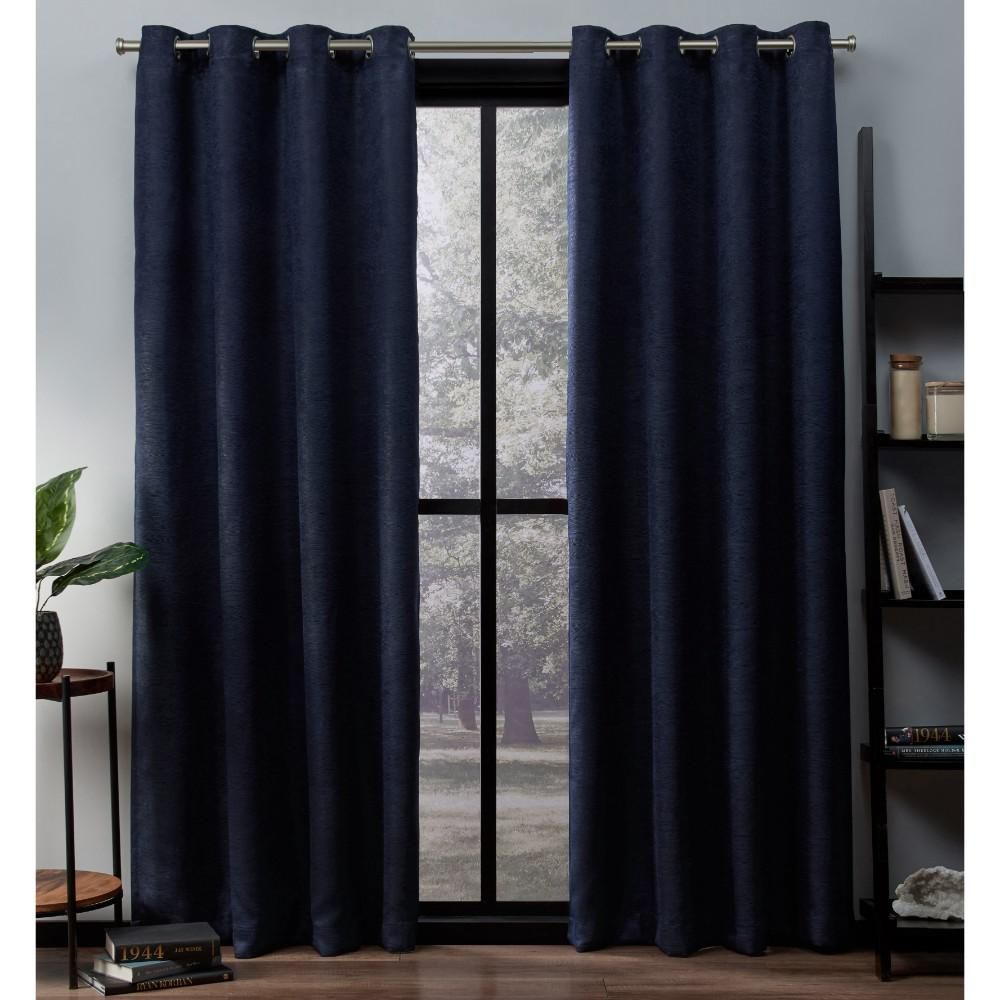 Oxford Navy Textured Sateen Thermal Grommet Top Window Curtain Pertaining To Embossed Thermal Weaved Blackout Grommet Drapery Curtains (Photo 10 of 20)