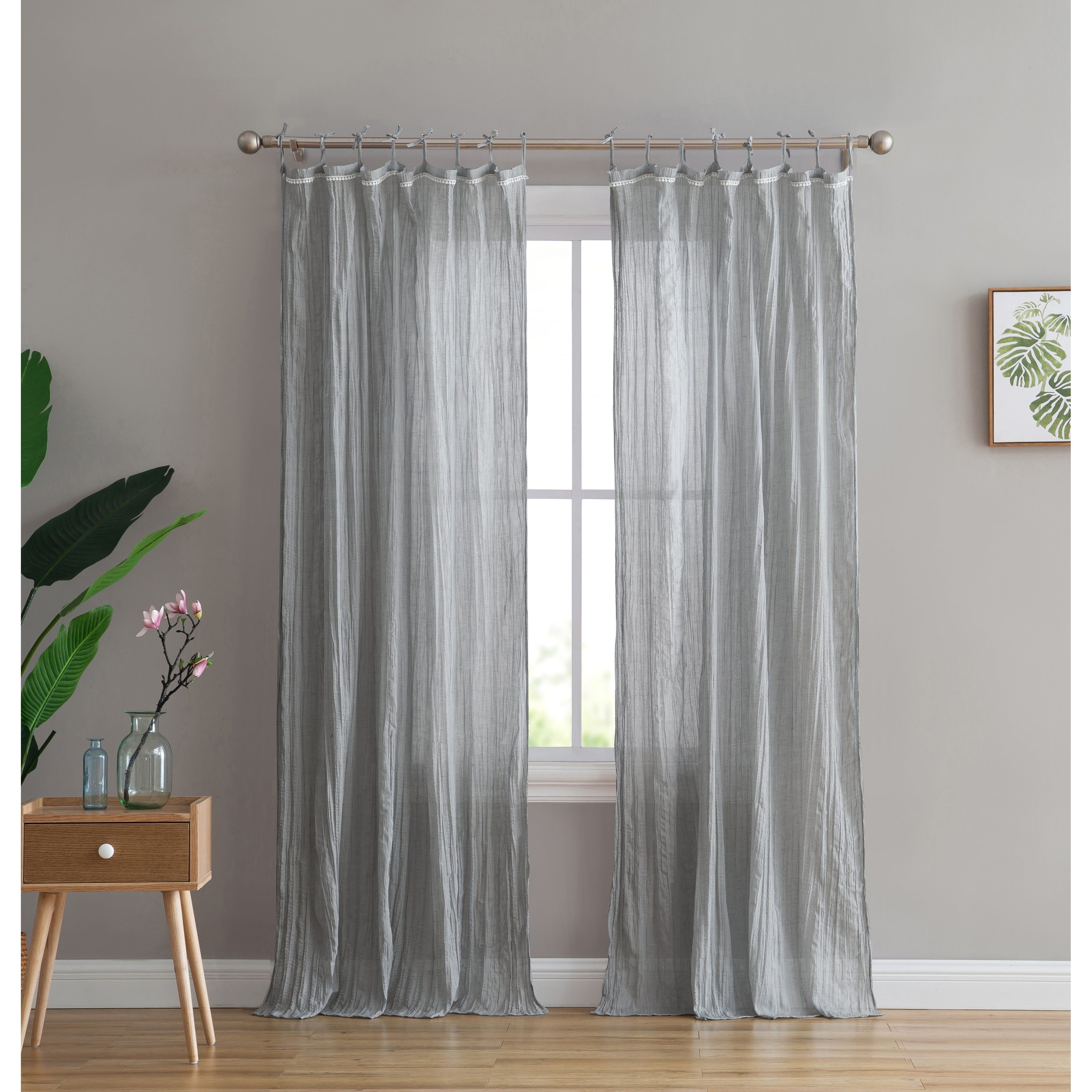 Peach & Oak Clover Tie Top Single Curtain Panel Regarding Elrene Jolie Tie Top Curtain Panels (View 17 of 20)