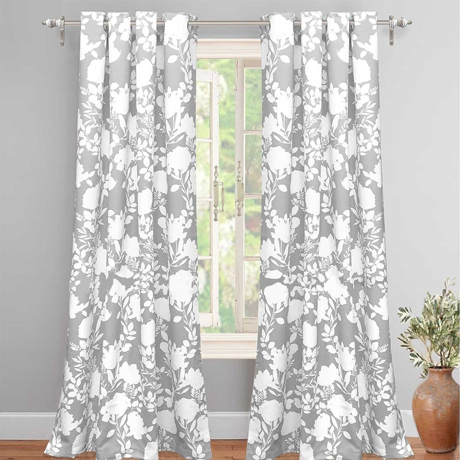 Porch & Den Nolana Floral Room Darkening Grommet Window Curtain Panel Pair Pertaining To Gray Barn Dogwood Floral Curtain Panel Pairs (View 10 of 20)