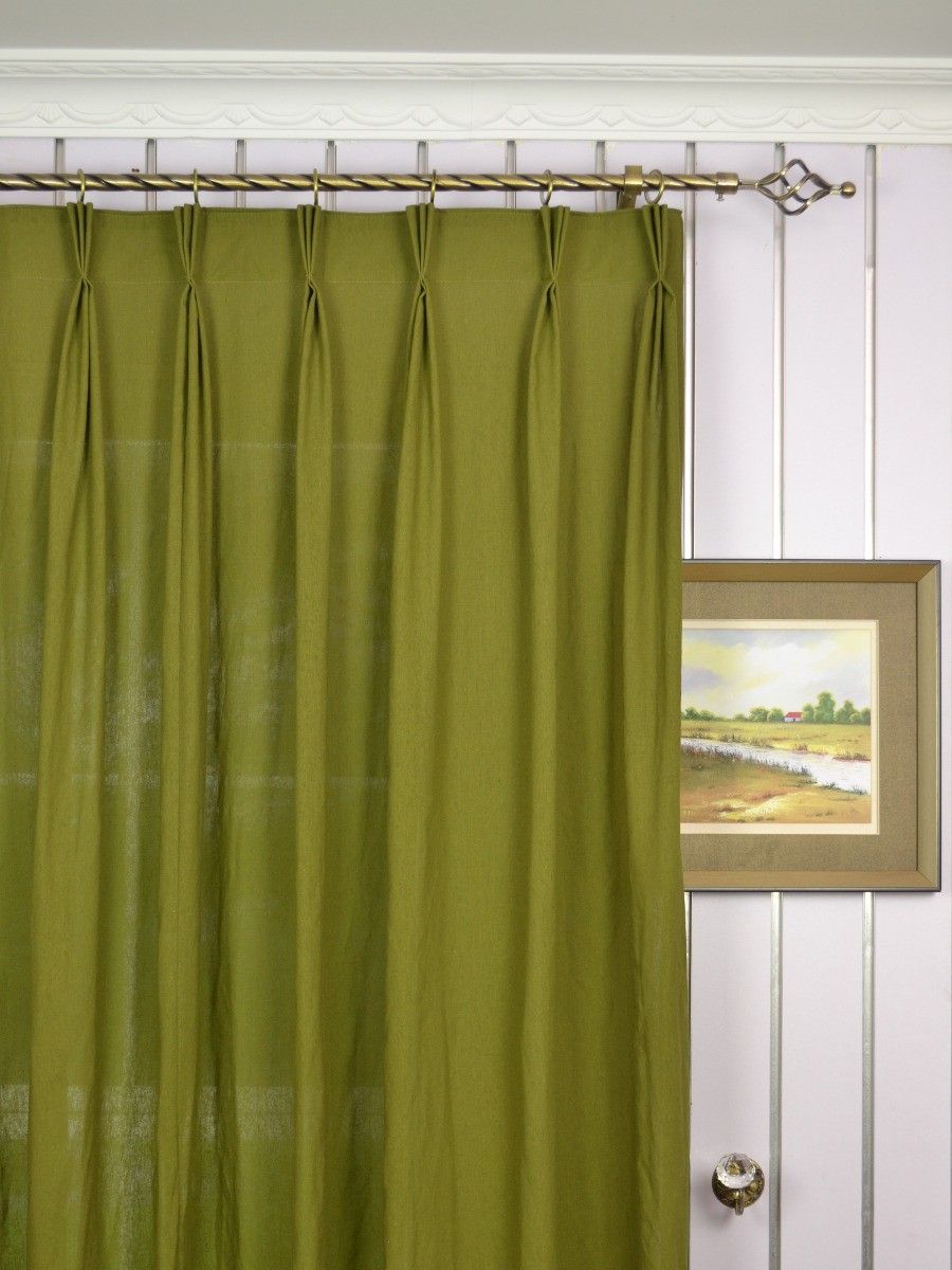 Qyk246sdk Eos Linen Green Blue Solid Triple Pinch Pleat Within Solid Cotton Pleated Curtains (View 21 of 30)
