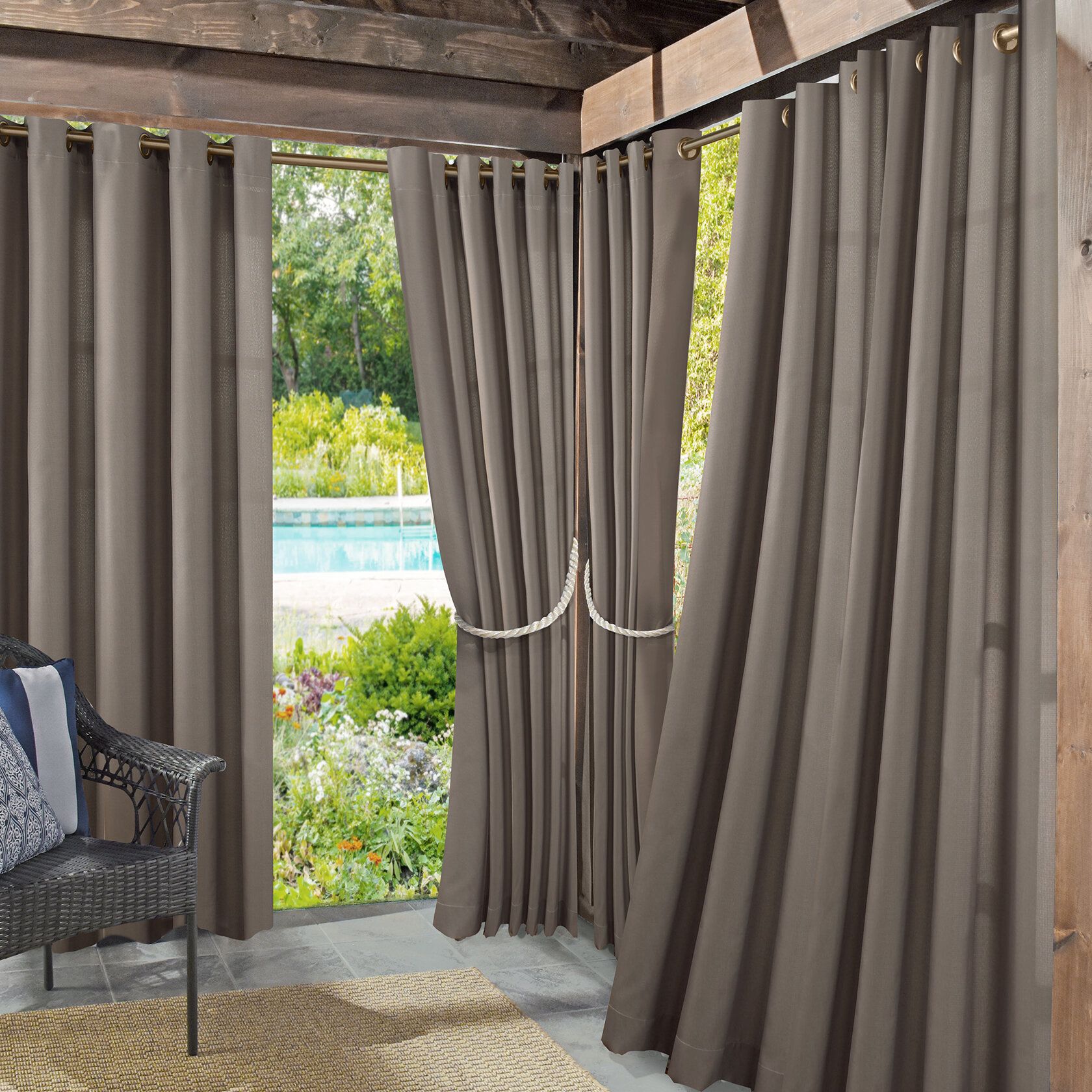 Roku Solid Room Darkening Outdoor Grommet Single Curtain Panel Within Valencia Cabana Stripe Indoor/outdoor Curtain Panels (View 28 of 30)