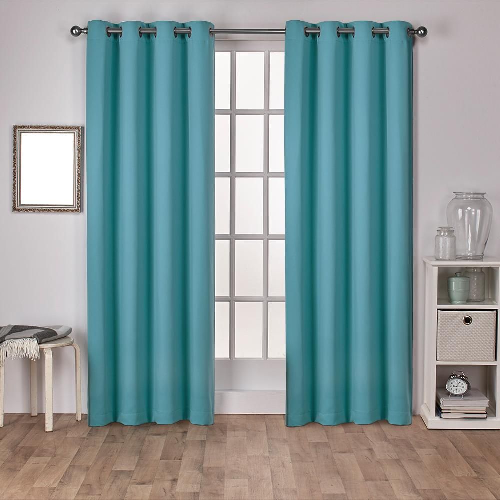 Sateen 52 In. W X 108 In. L Woven Blackout Grommet Top Curtain Panel In  Teal (2 Panels) Within Sateen Twill Weave Insulated Blackout Window Curtain Panel Pairs (Photo 13 of 20)
