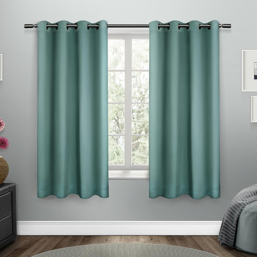 Sateen 52 In. W X 63 In. L Woven Blackout Grommet Top Curtain Panel In Teal  (2 Panels) With Oxford Sateen Woven Blackout Grommet Top Curtain Panel Pairs (Photo 17 of 20)