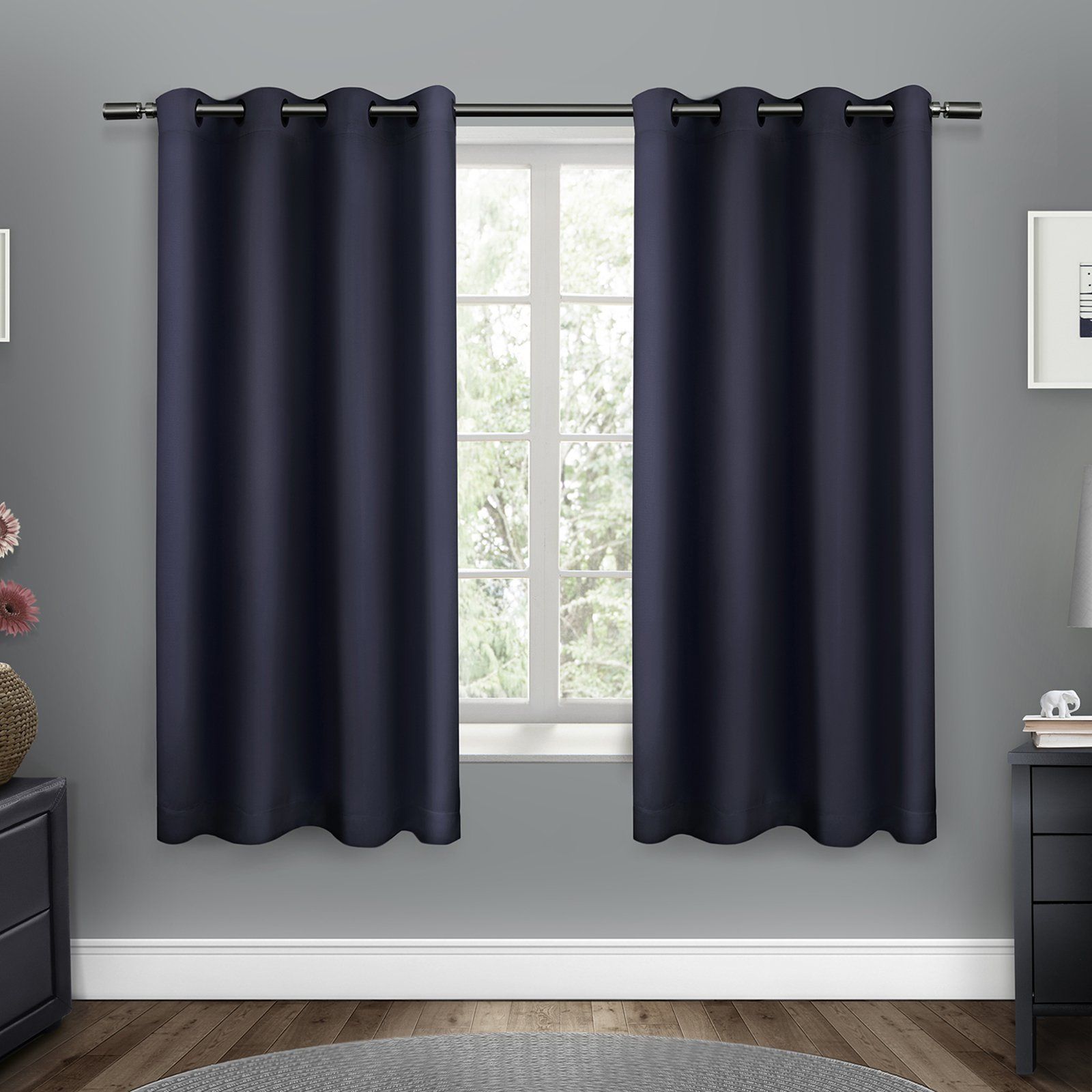 Sateen Woven Blackout Grommet Top Window Curtain Panel Pair For Woven Blackout Curtain Panel Pairs With Grommet Top (Photo 12 of 30)