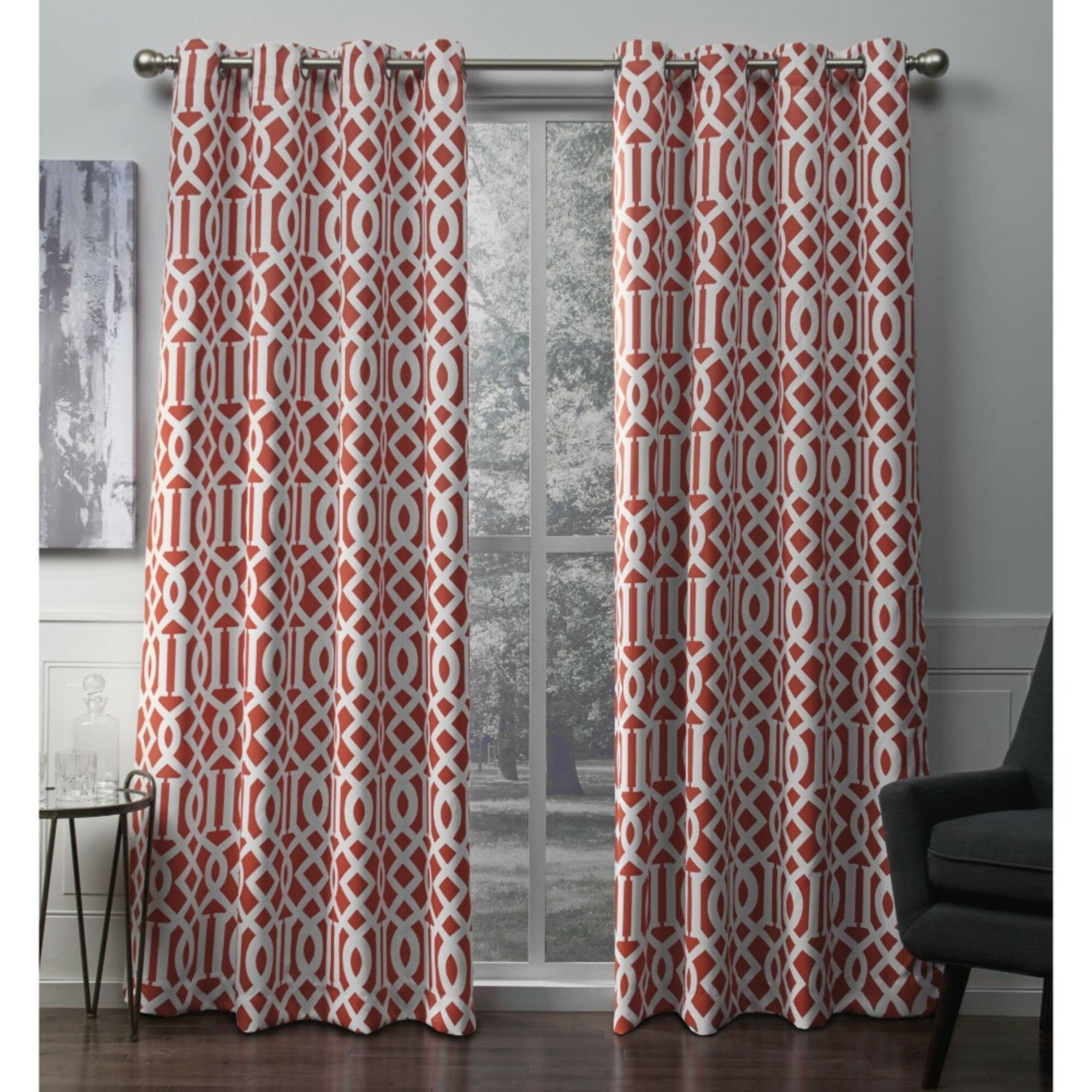 Scrollwork Geometric Blackout Thermal Grommet Curtain Panels Regarding Geometric Print Textured Thermal Insulated Grommet Curtain Panels (View 9 of 20)