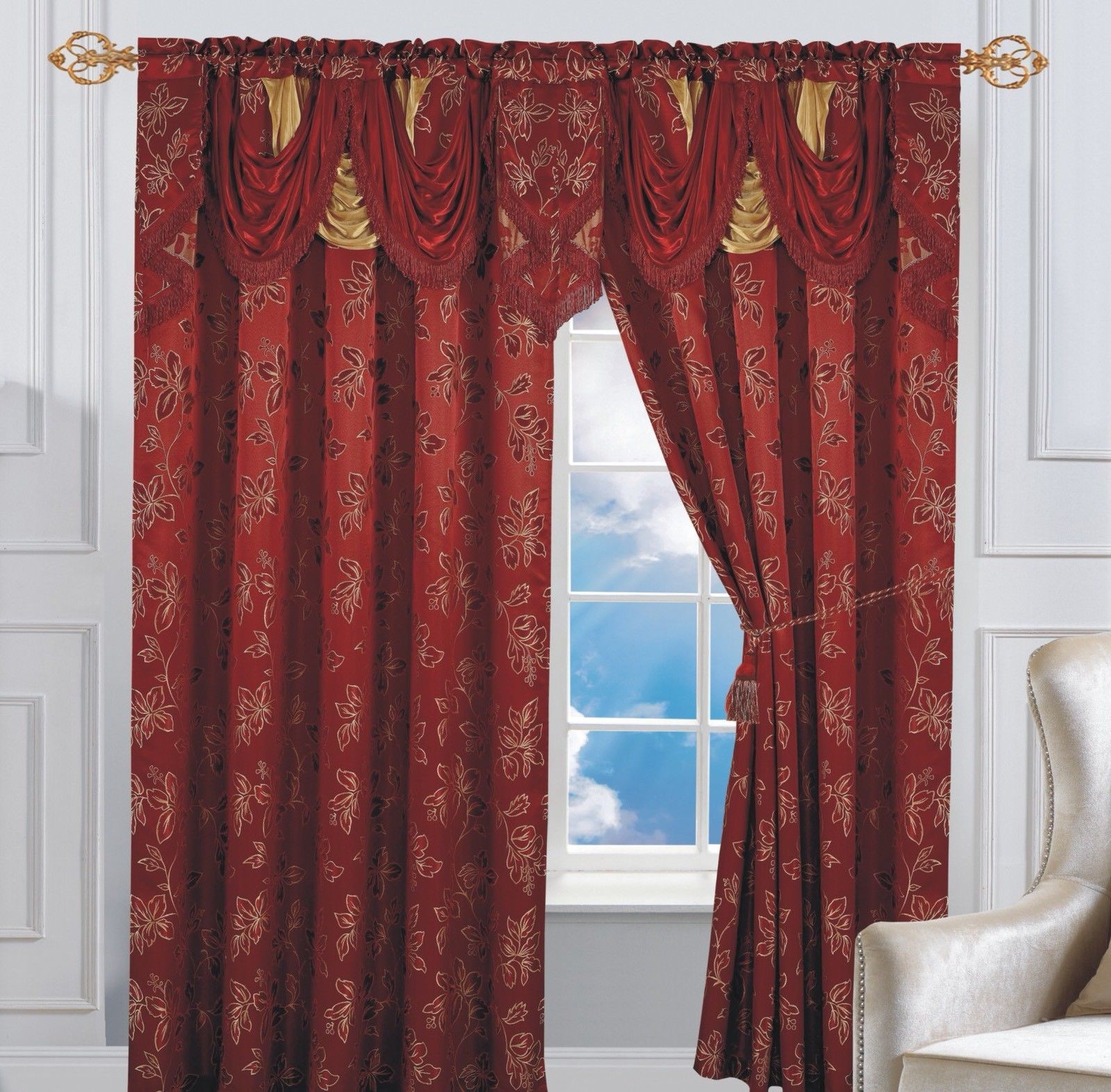 Set Of 2 Elegant Comfort Penelopie Jacquard Look Curtain Panel, Burgundy In Elegant Comfort Luxury Penelopie Jacquard Window Curtain Panel Pairs (View 5 of 20)