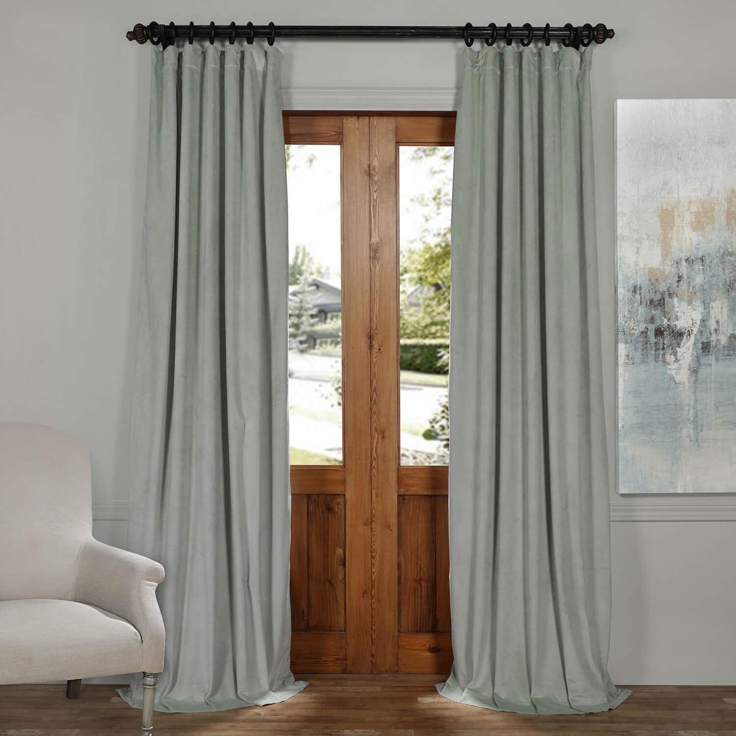 Signature Tidewater Green Blackout Velvet Curtain Within Vertical Colorblock Panama Curtains (View 20 of 30)